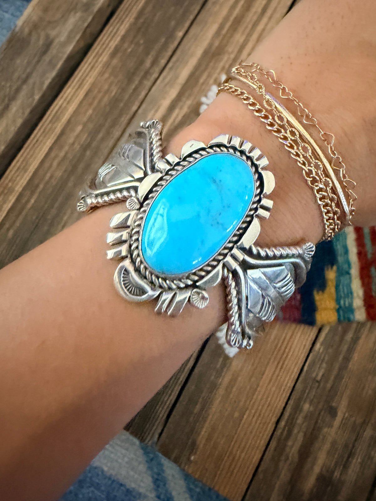 Handcrafted Old Pawn Sterling Silver & Turquoise Cuff Bracelet