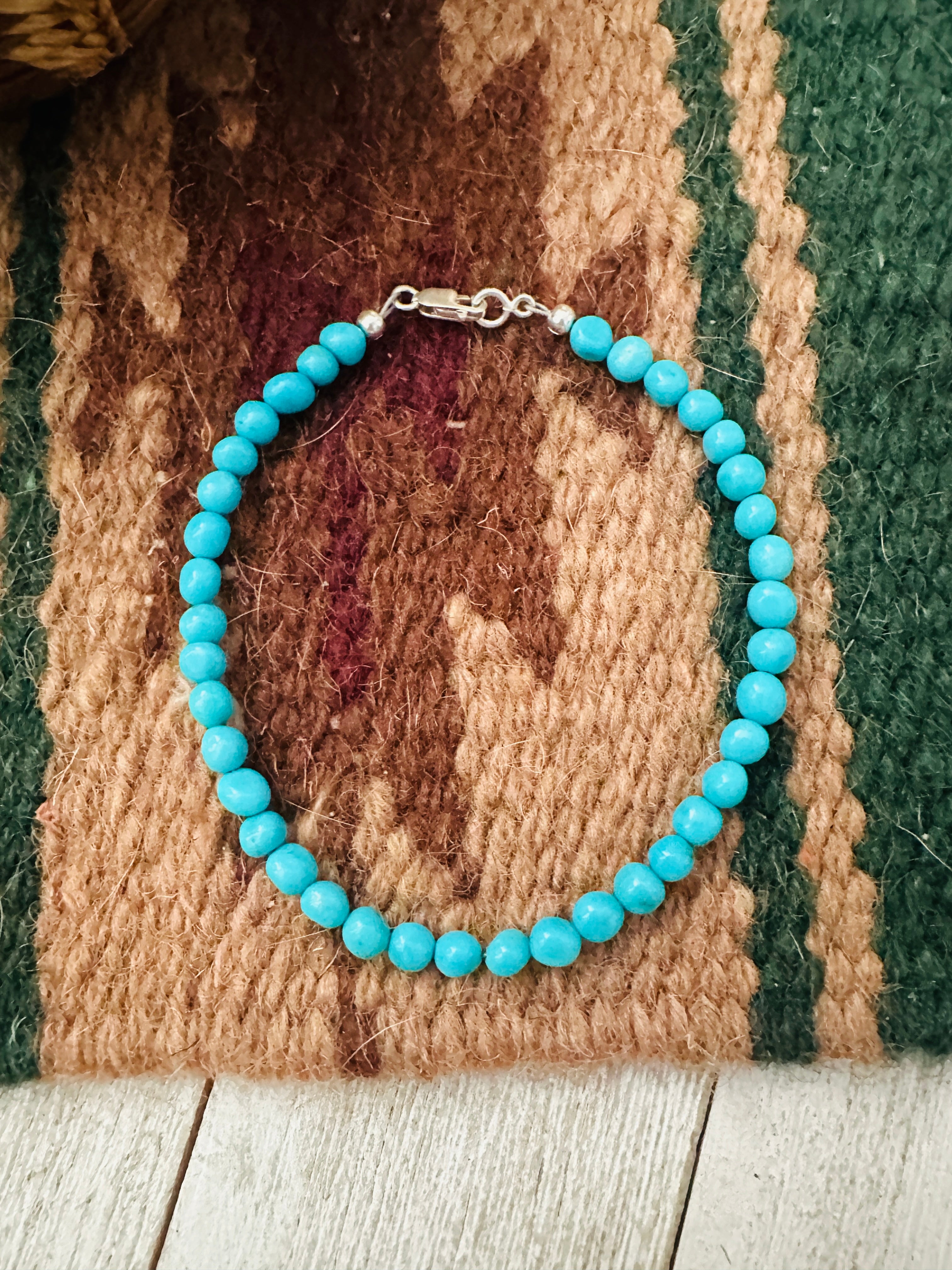 Navajo Sterling Silver and Turquoise Beaded Stretch Bracelet