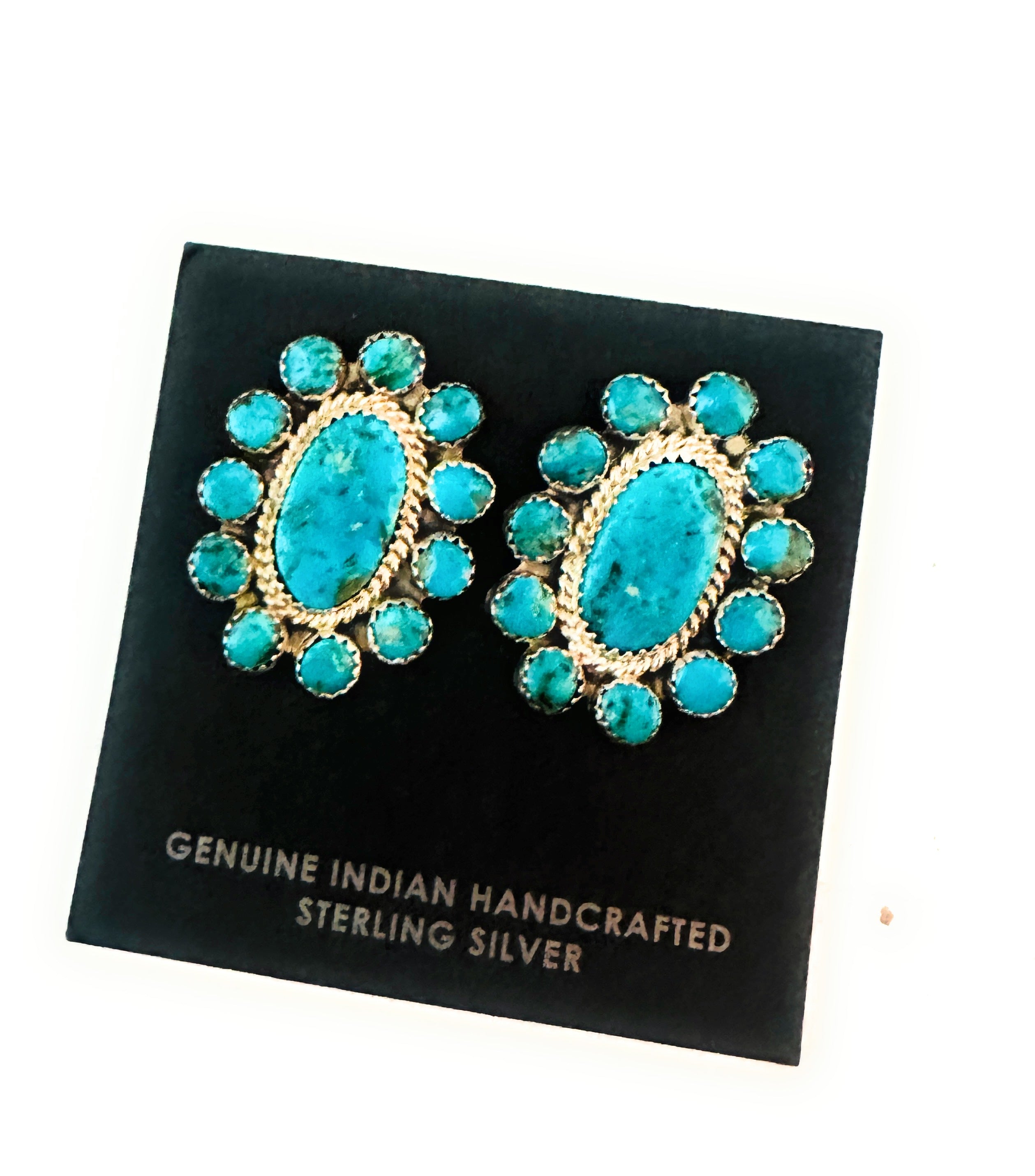 Navajo Sterling Silver & Kingman Turquoise Cluster Post Earrings