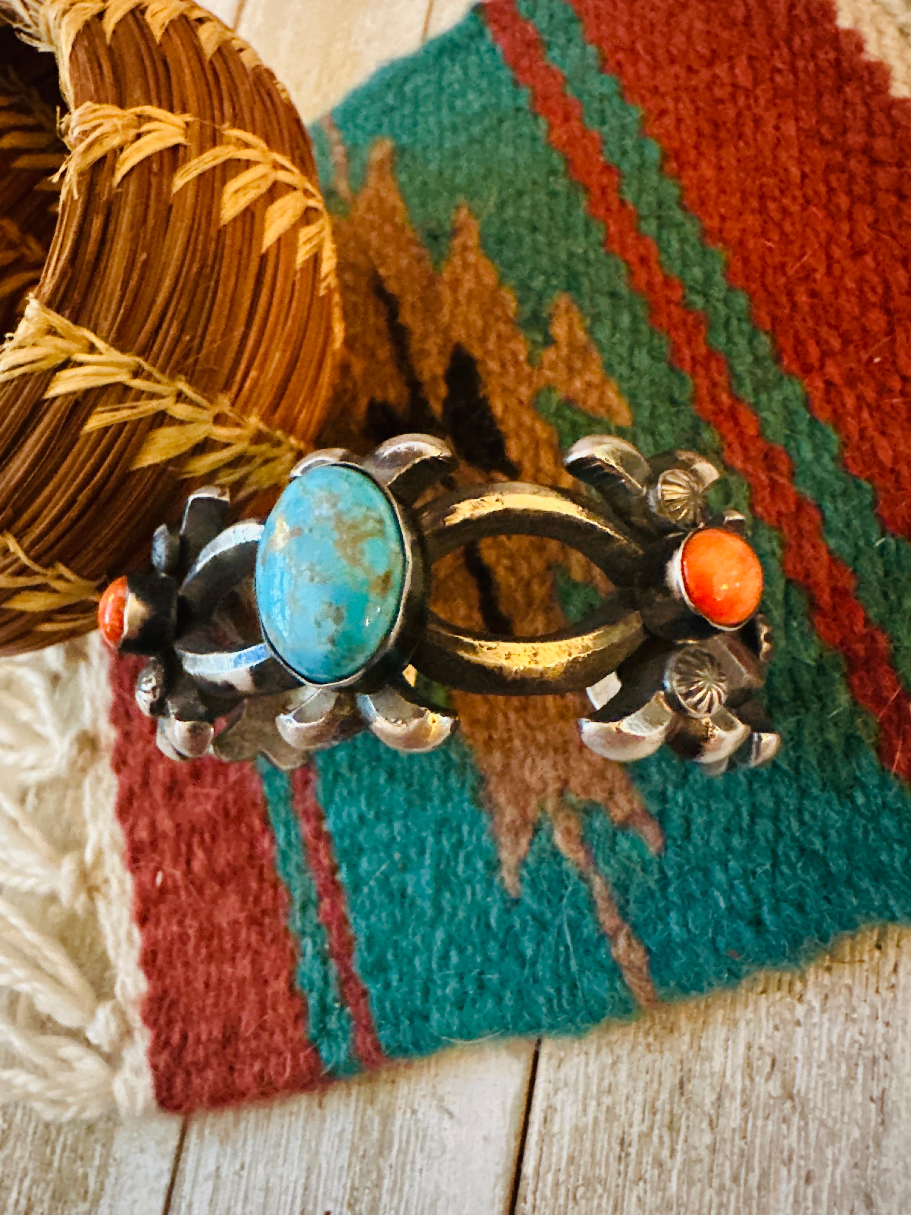 Handcrafted Turquoise, Spiny & Sterling Silver Cuff Bracelet by Chimney Butte