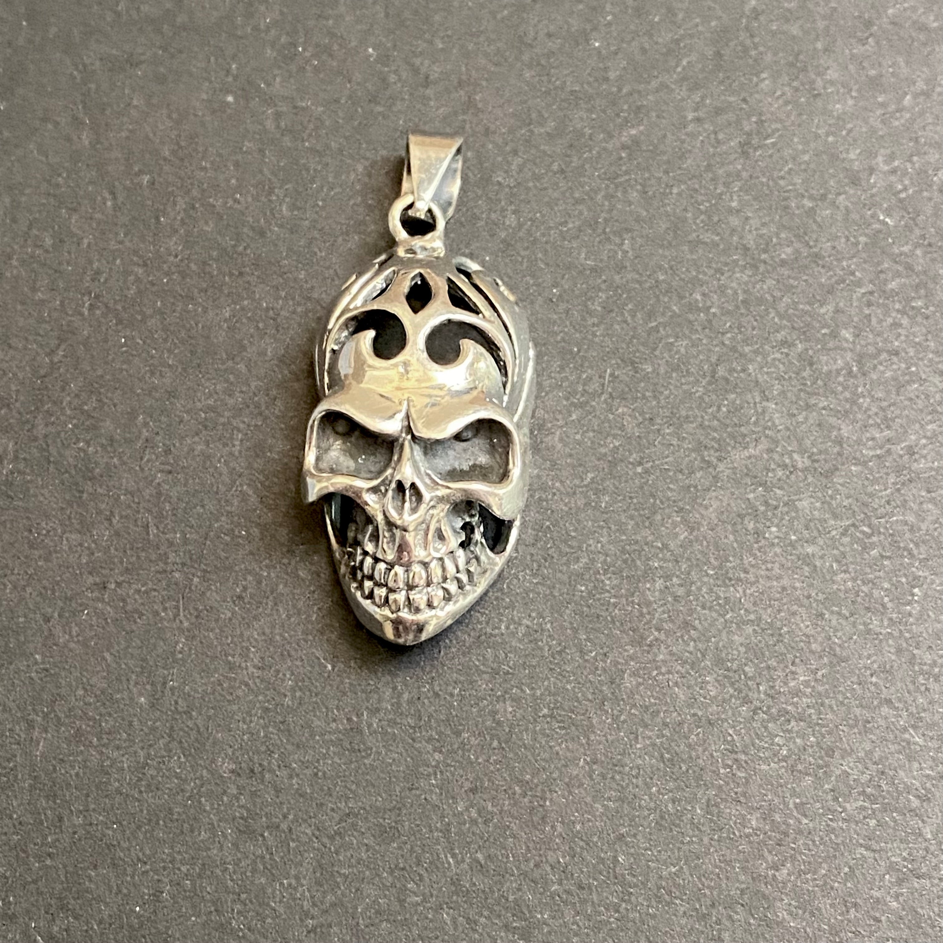 Sterling Silver Etched Skull Pendant