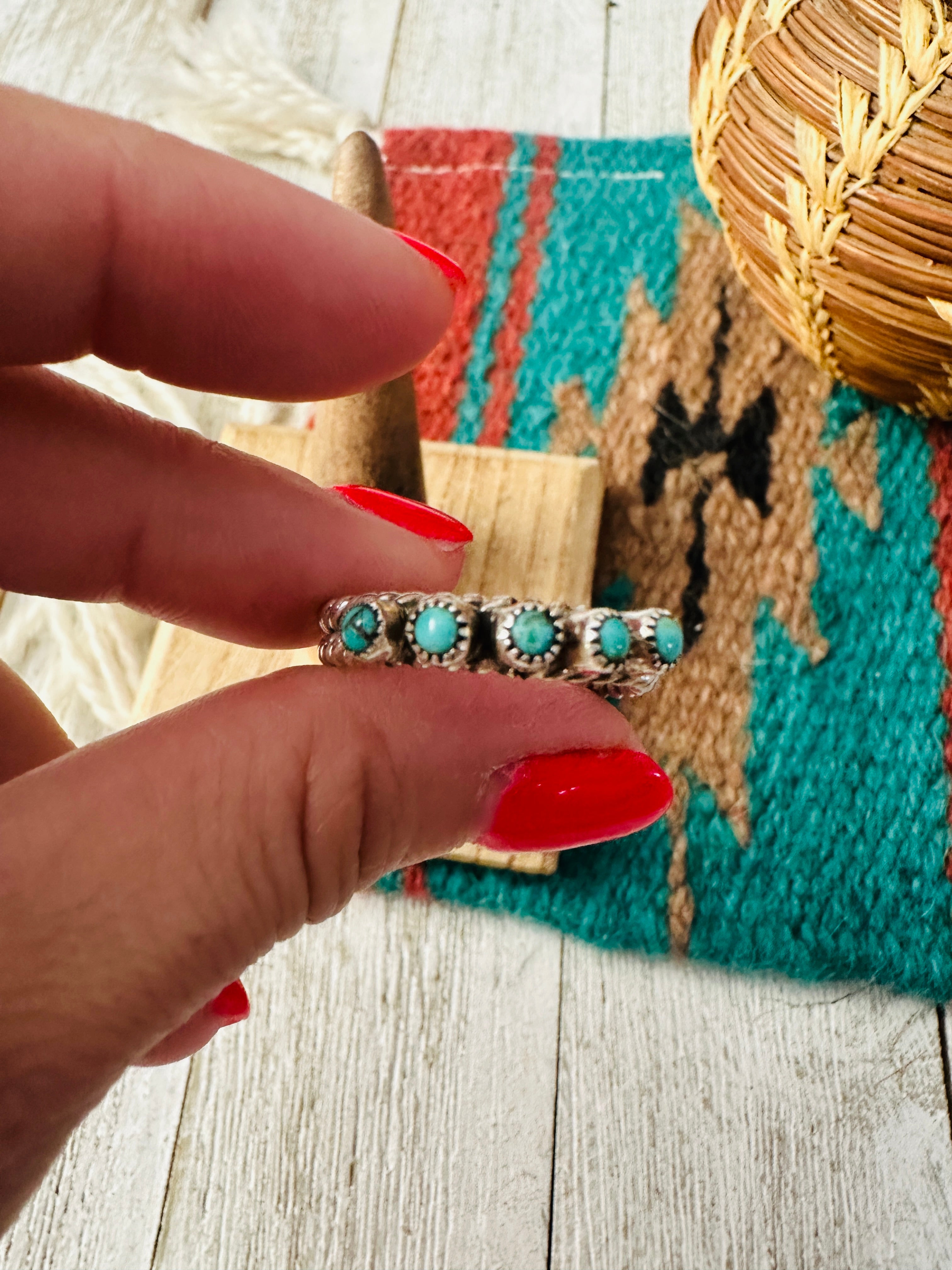 Navajo Sterling Silver & Turquoise Twisted Band Ring