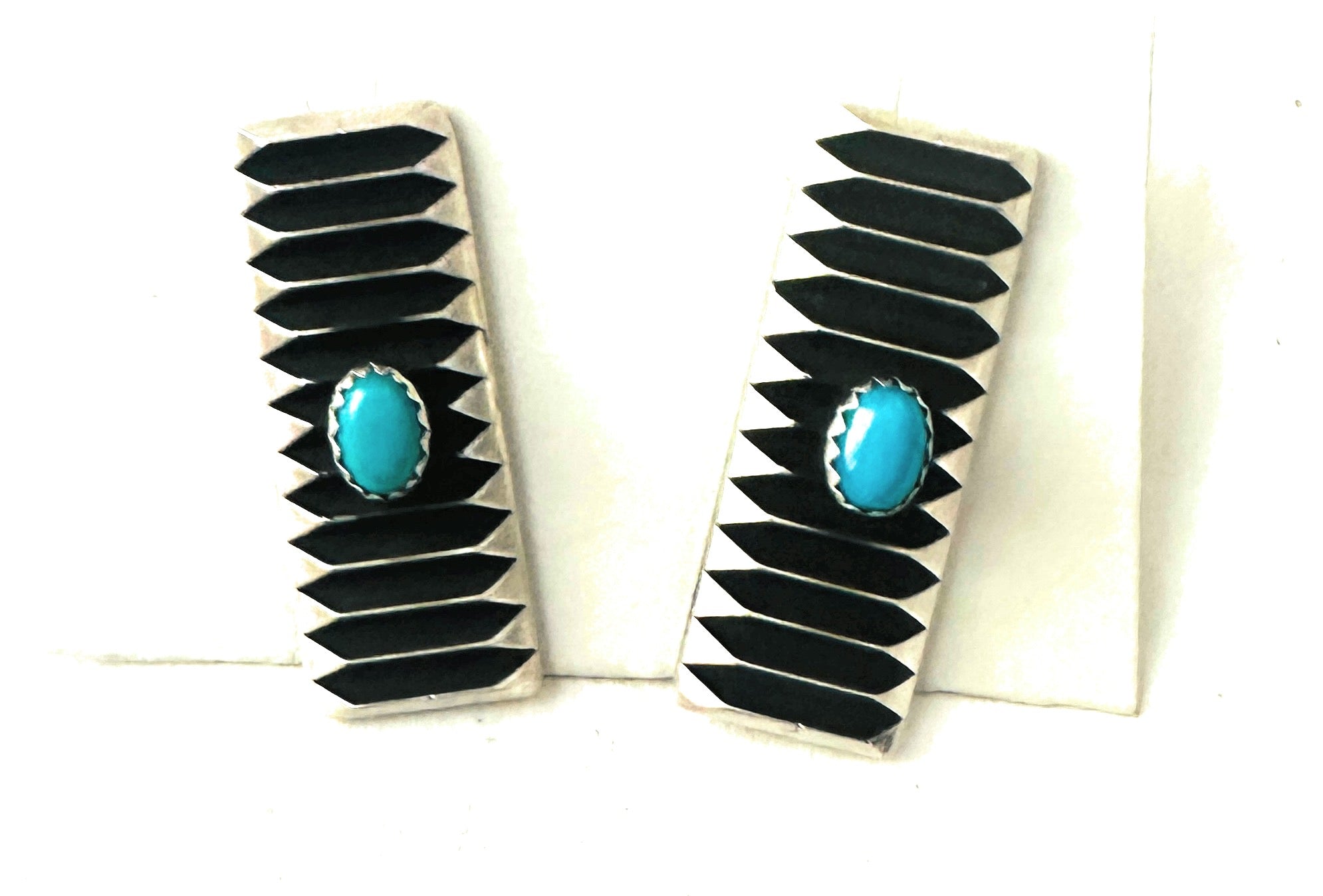 Navajo Turquoise & Sterling Silver Earrings By Leander Tahe