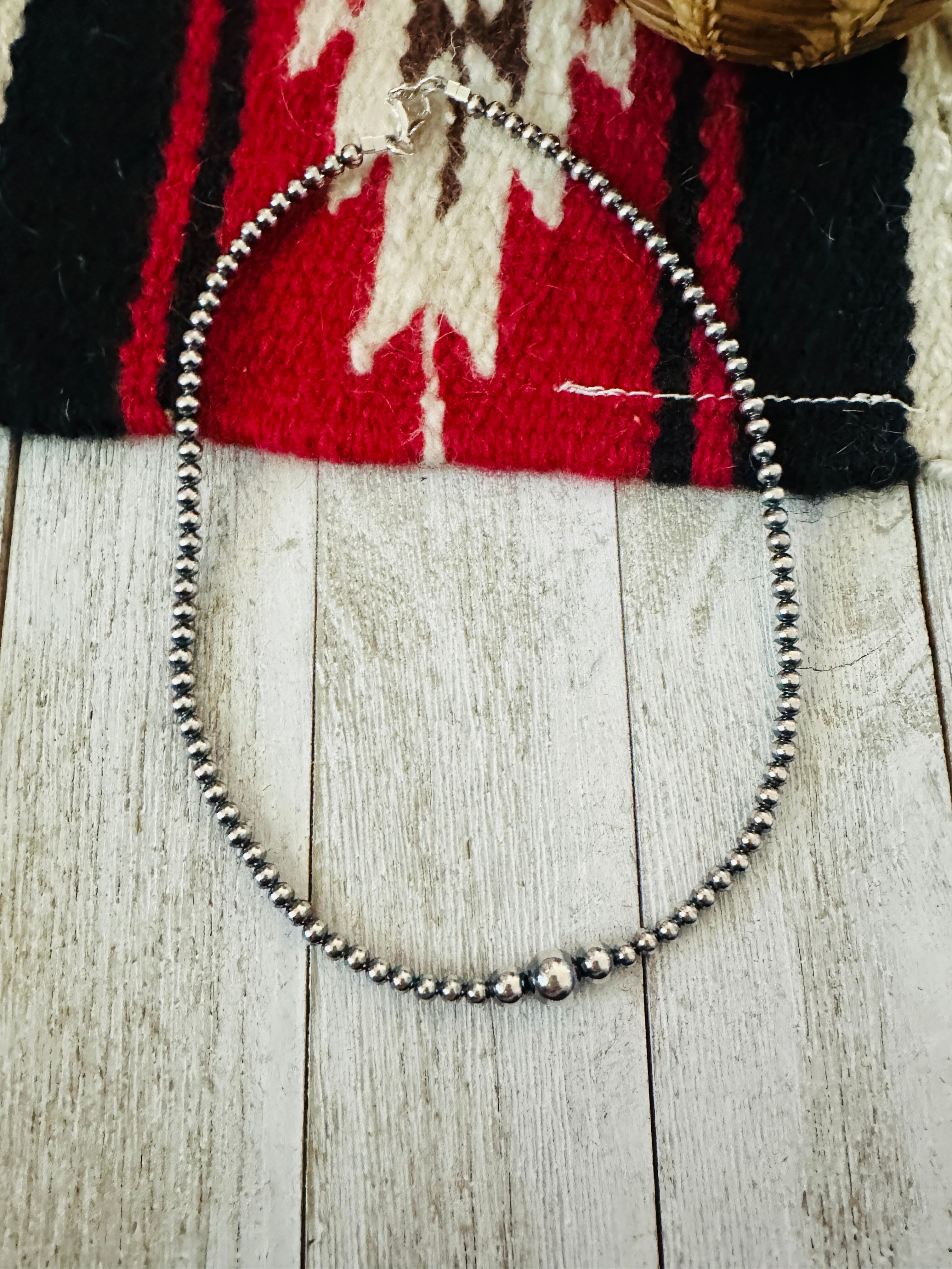 Navajo Sterling Silver Pearl 14” Beaded Necklace