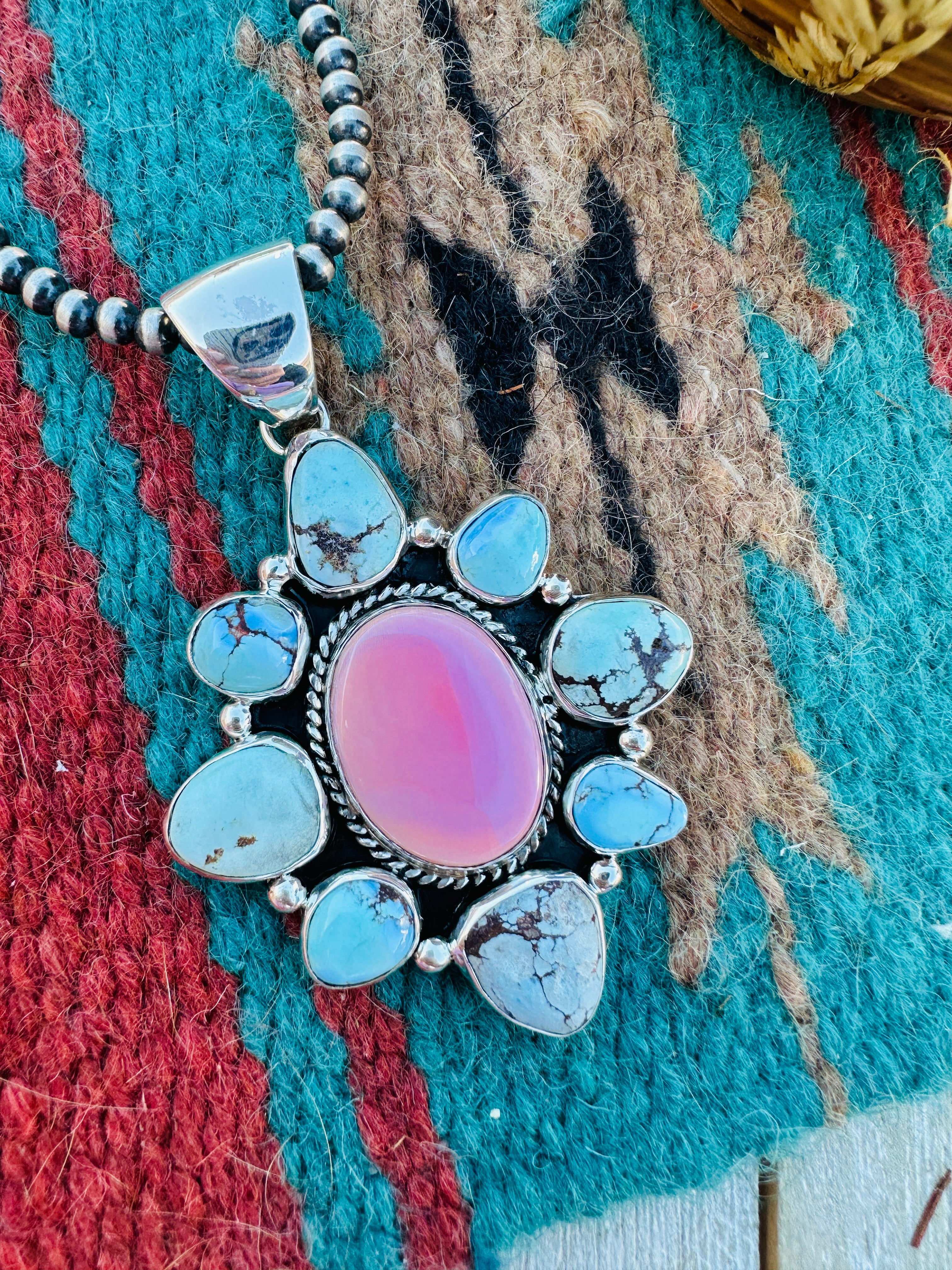 Handcrafted Sterling Silver, Turquoise & Queen Pink Conch Pendant