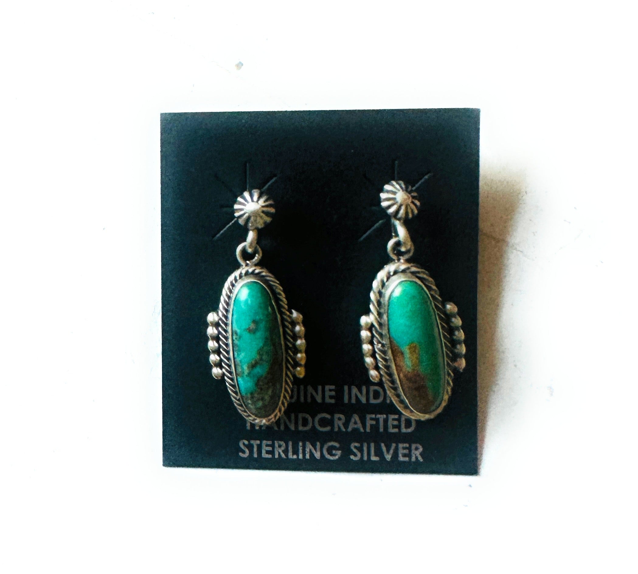 Navajo Royston Turquoise And Sterling Silver Dangle Earrings