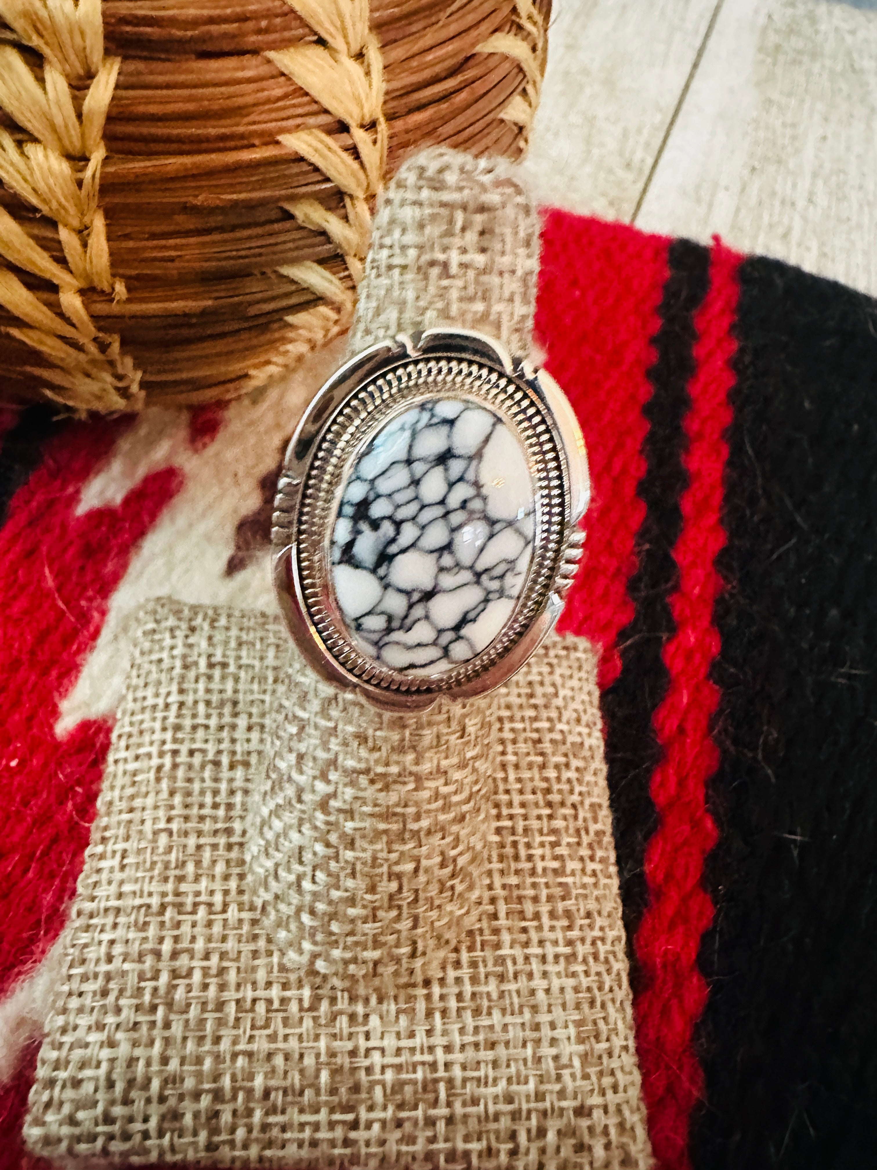 Handcrafted Howlite & Sterling Silver Ring by Wydell Billie