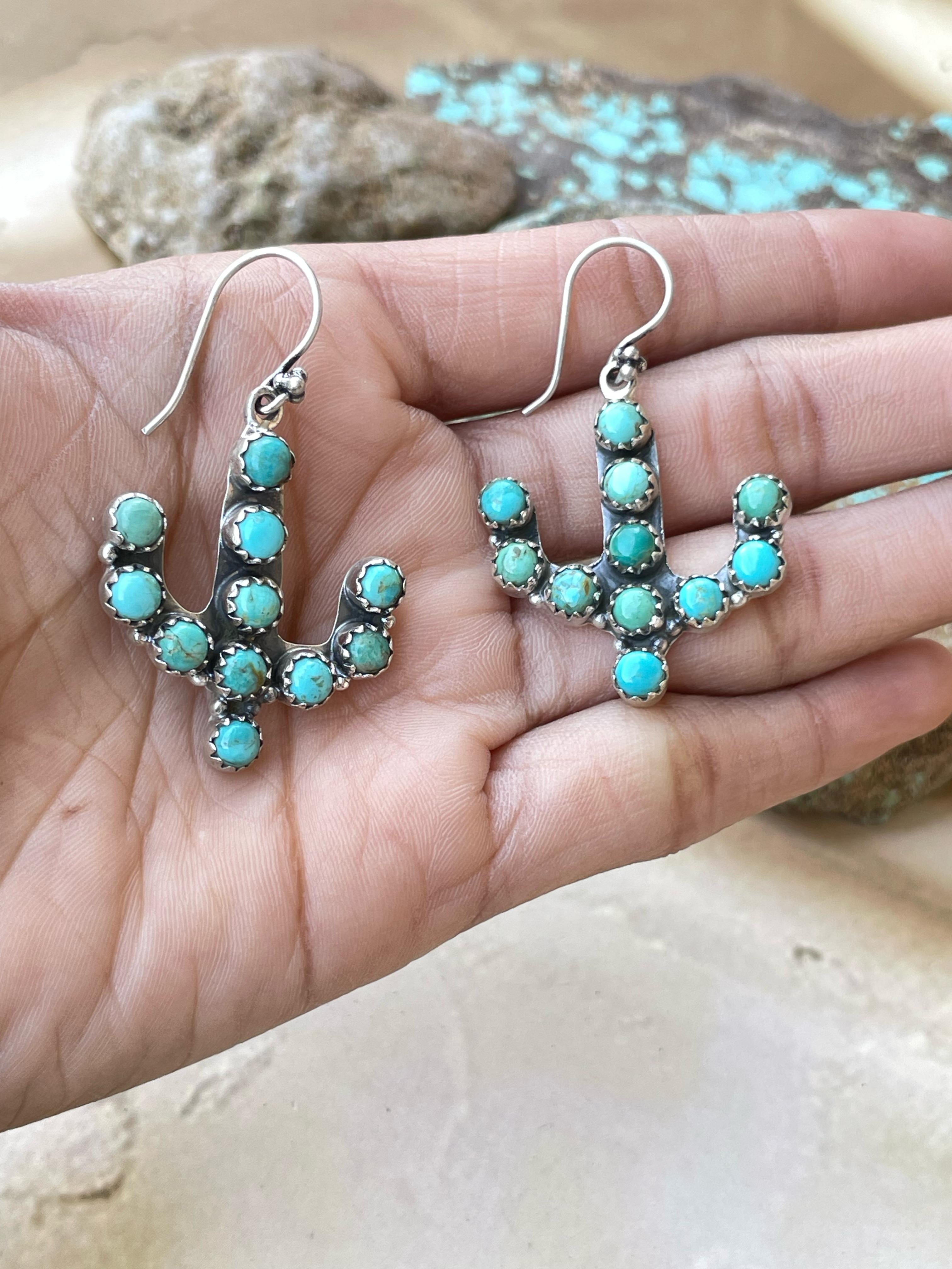 Handmade Sterling Silver & Turquoise Saguaro Cactus Earrings