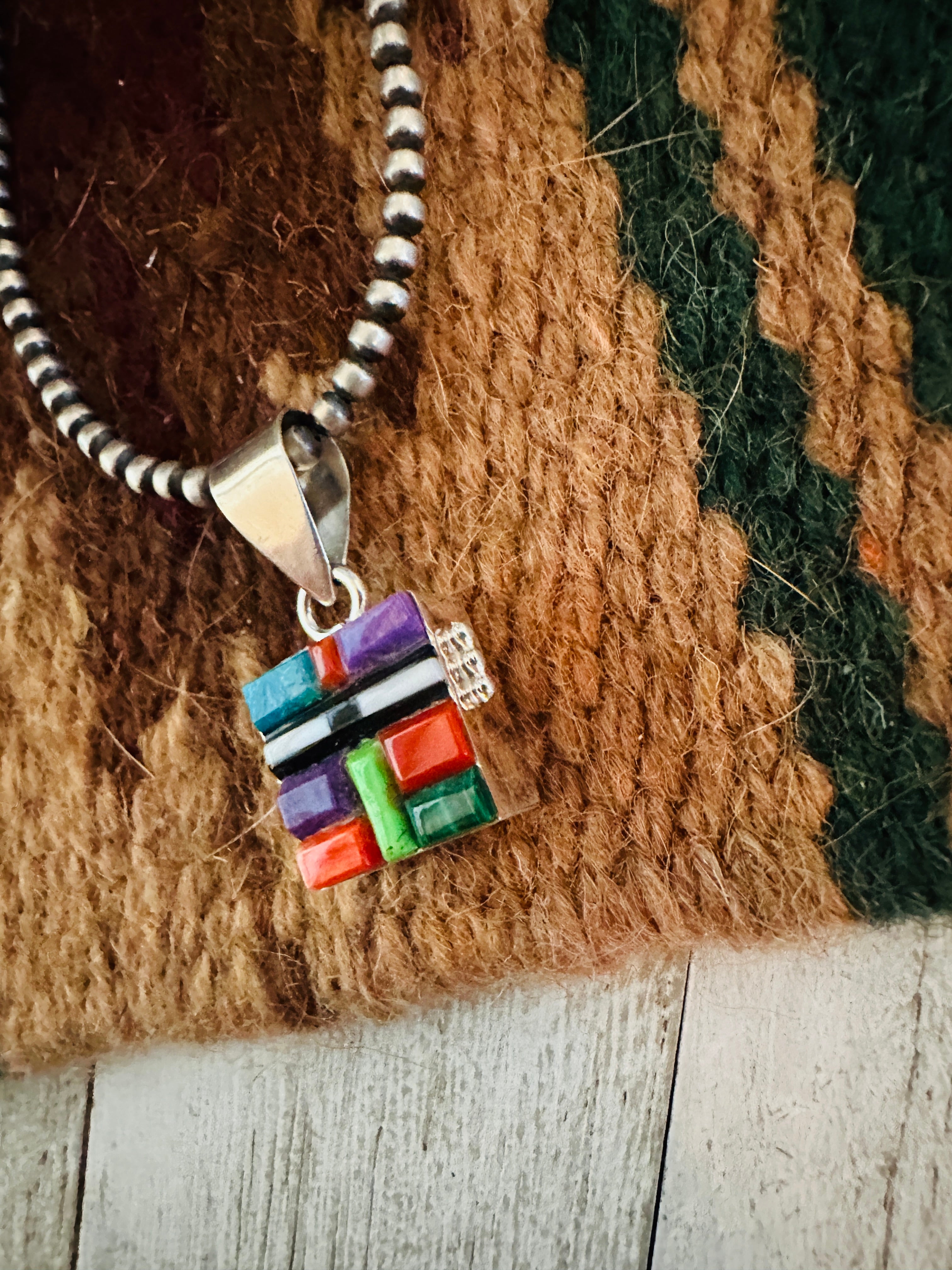 Navajo Multi Stone & Sterling Silver Inlay Double Sided Pendant