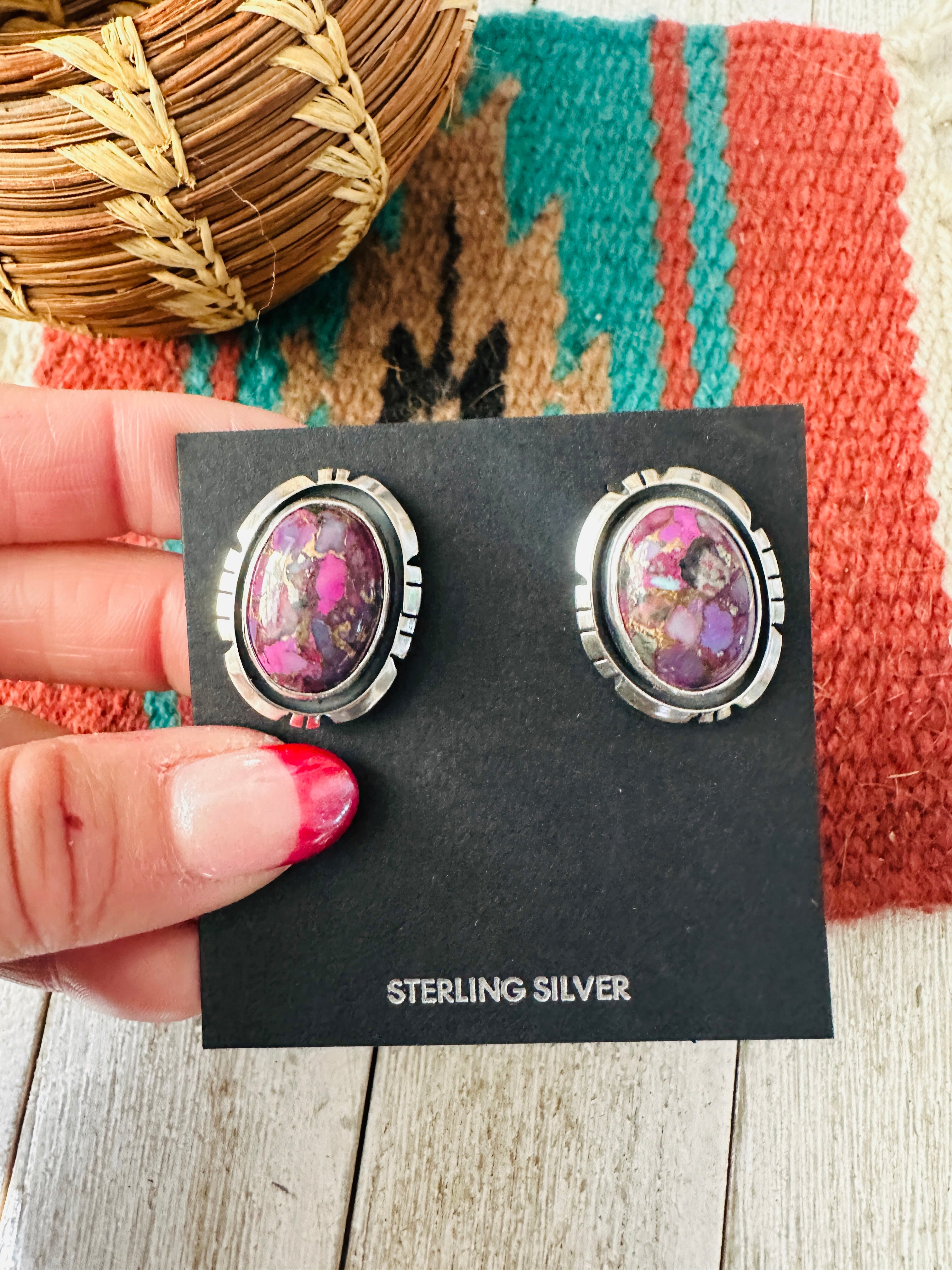 Navajo Sterling Silver & Purple Mojave Post Earrings