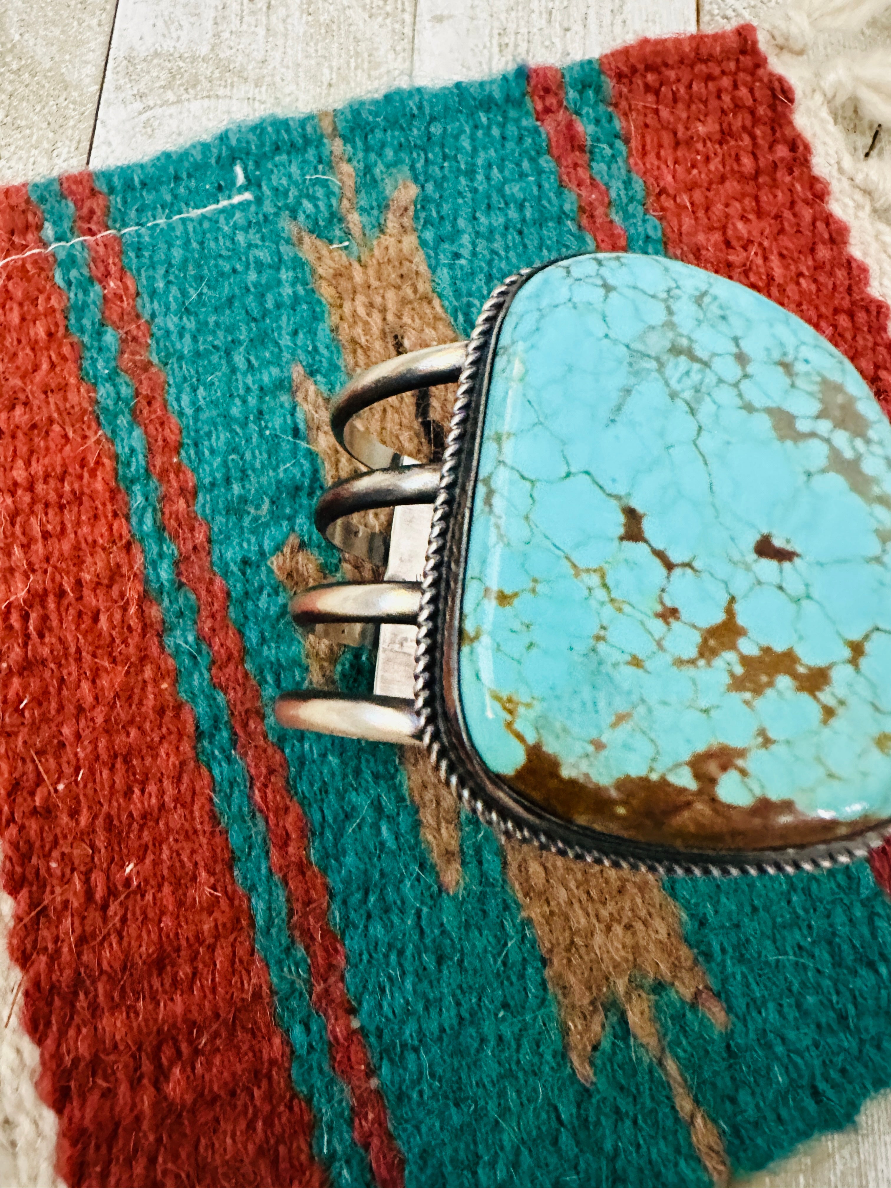 Handcrafted Sterling Silver & Number 8 Turquoise Cuff Bracelet by Chimney Butte