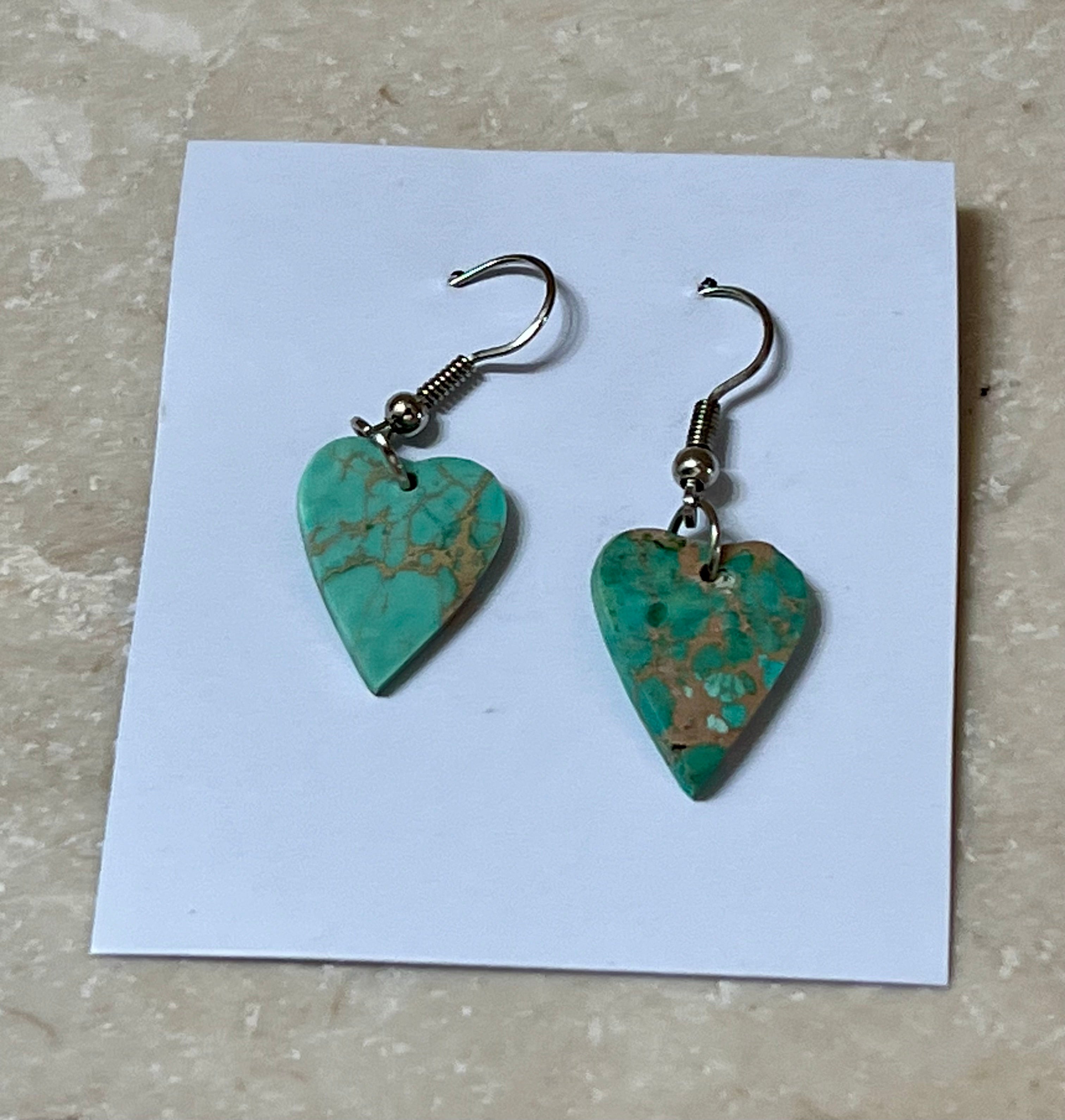 Handcrafted Blue Indigo Turquoise & Sterling Silver Heart Slab Earrings