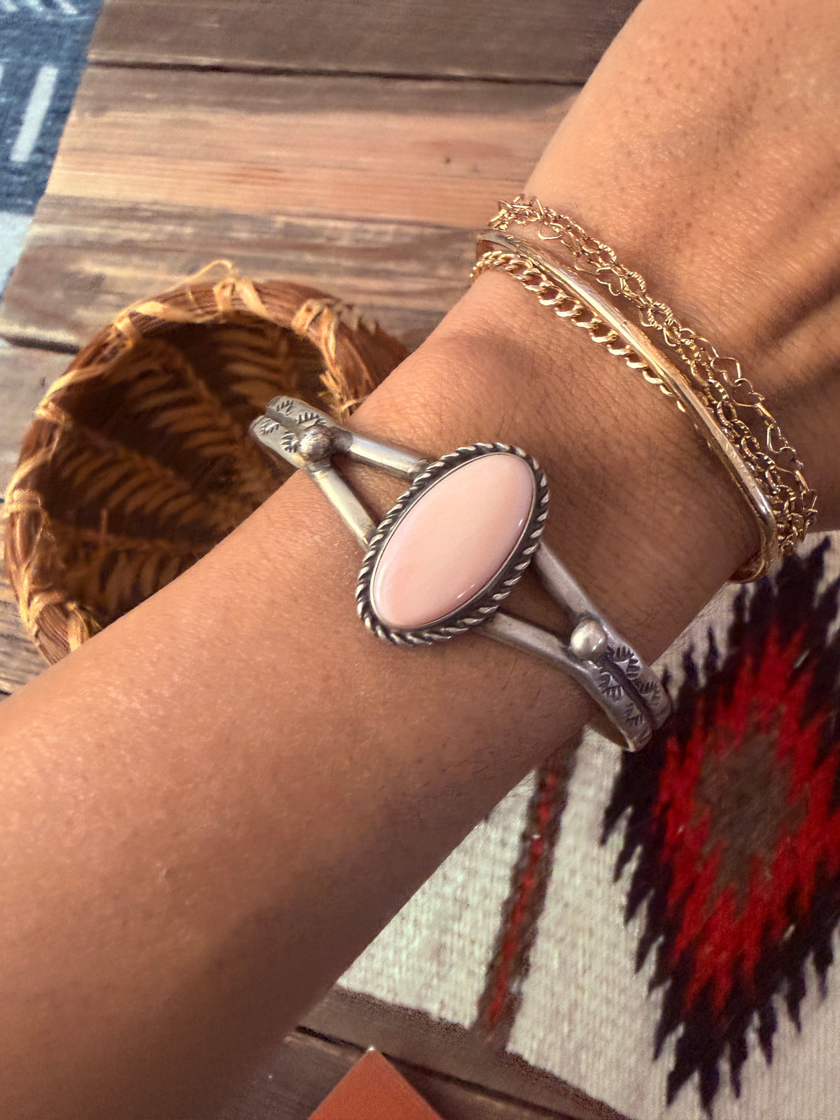 Handcrafted Queen Pink Conch & Sterling Silver Cuff Bracelet