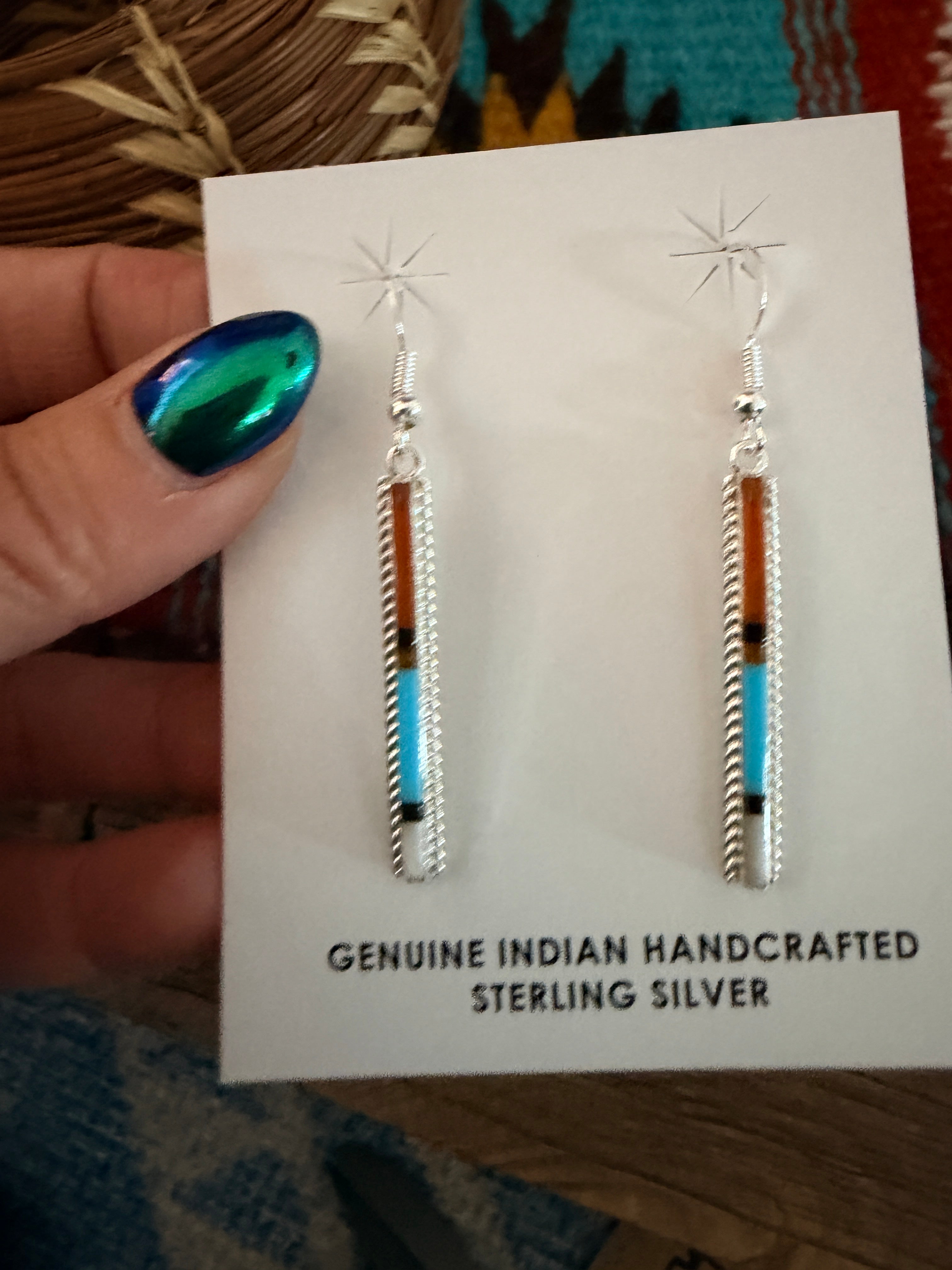Handcrafted Multi Stone & Sterling Silver Inlay Dangle Earrings by Allen Barney