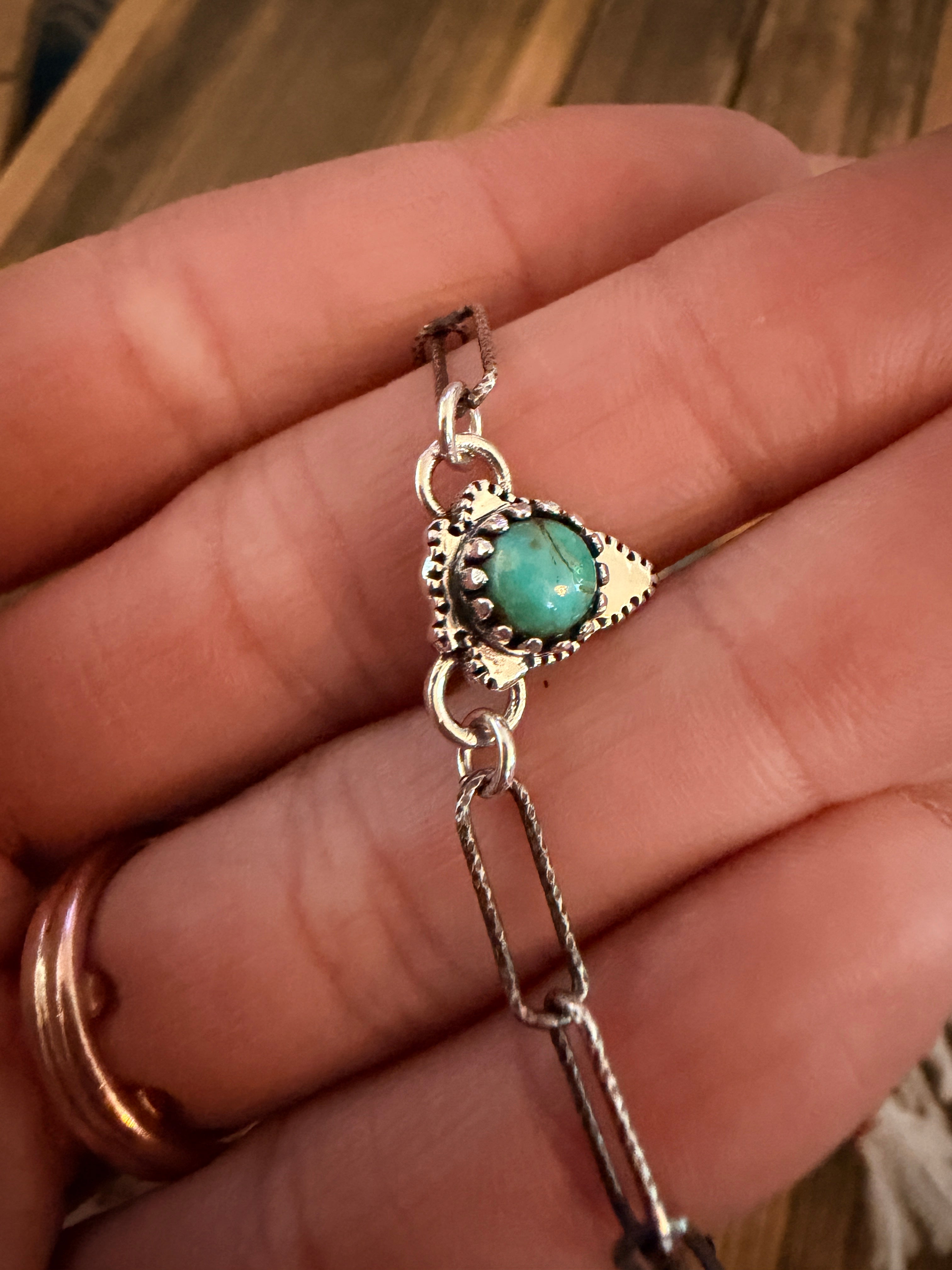 Handmade Kingman Turquoise & Sterling Silver Arrowhead Anklet