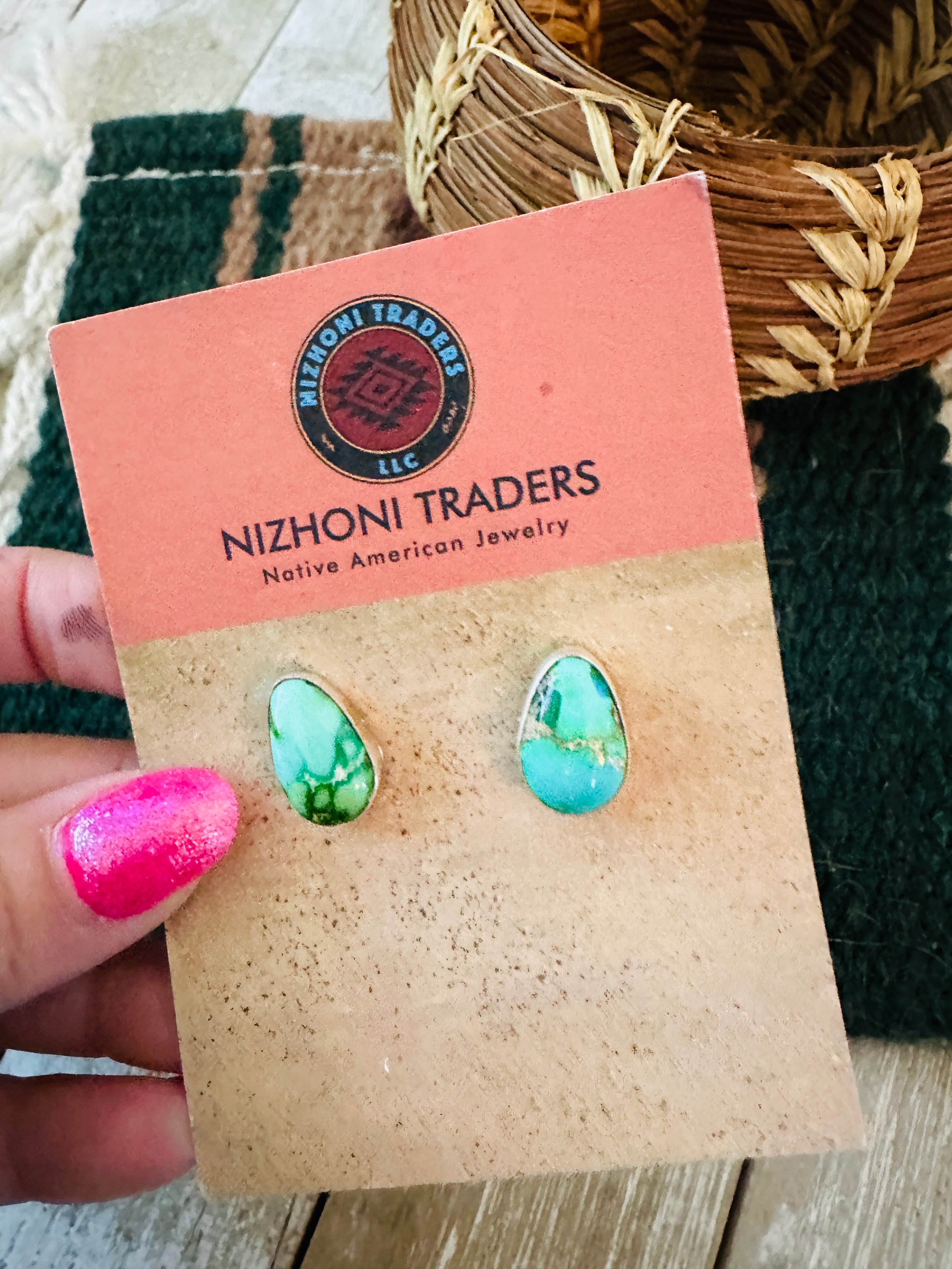 Handcrafted Sonoran Mountain Turquoise & Sterling Silver Teadrop Stud Earrings