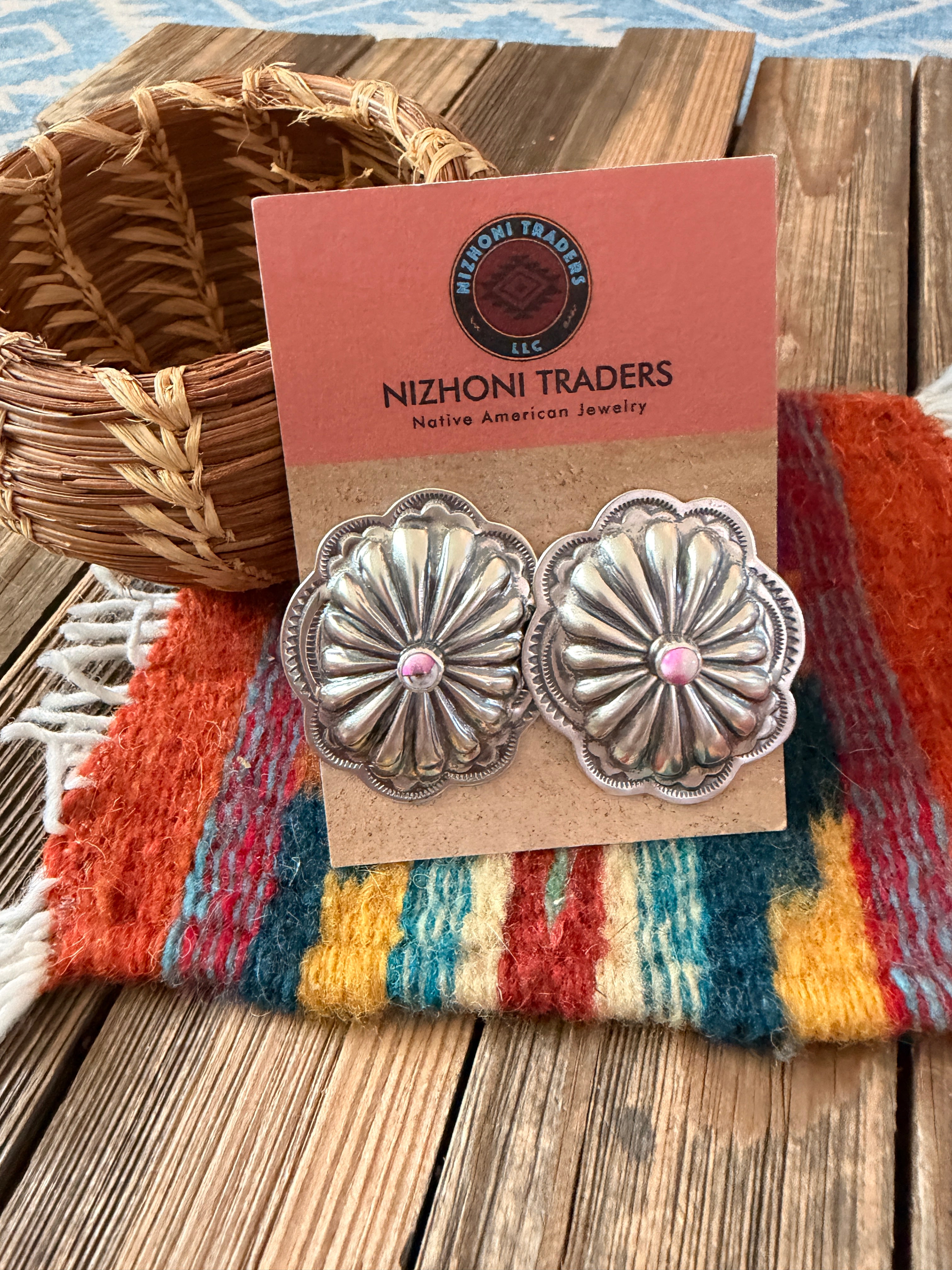 Handcrafted Cotton Candy & Sterling Silver Concho Post Earrings