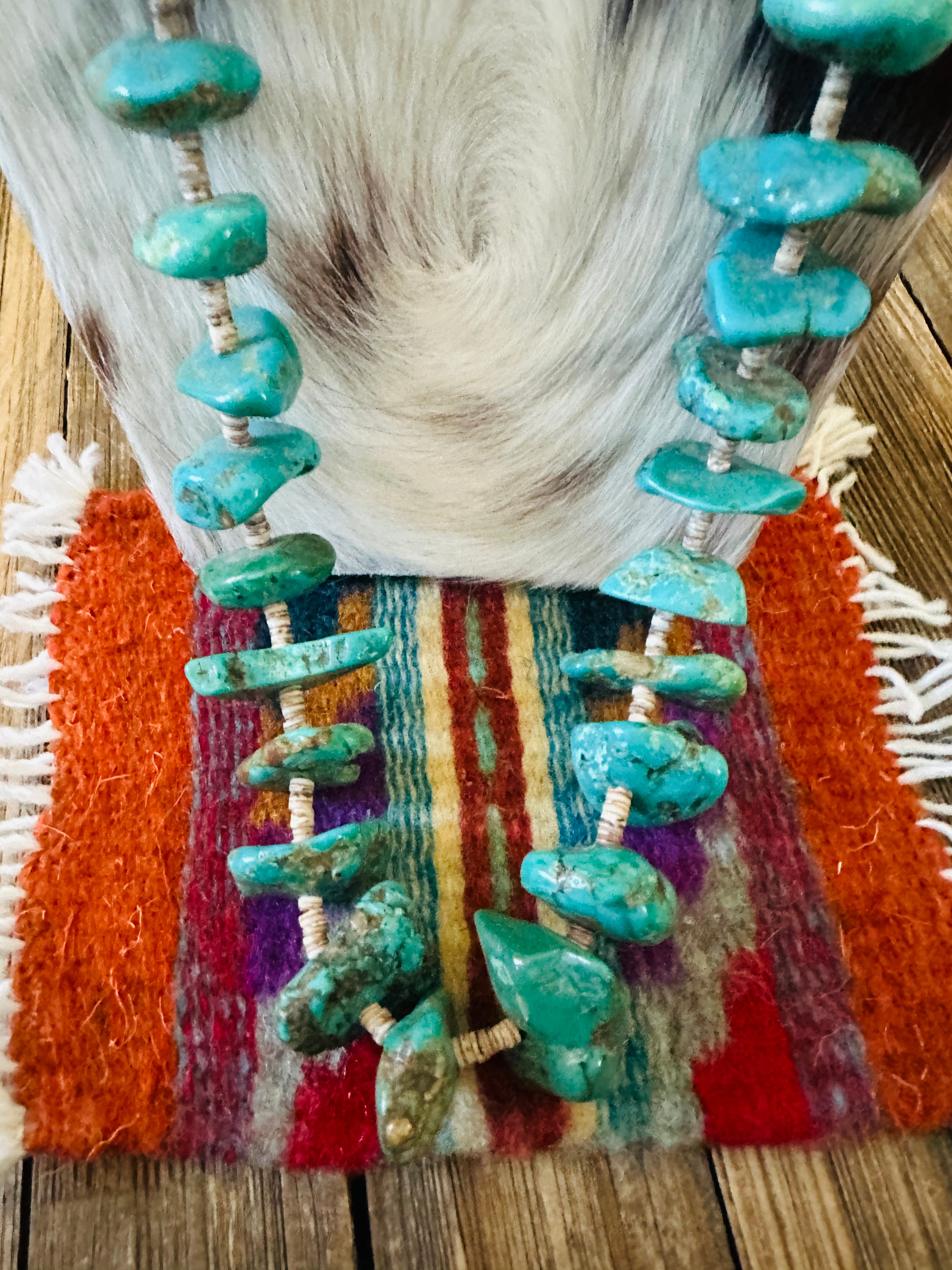 Old Pawn Handcrafted Turquoise & Heishi  Beaded 33” Necklace