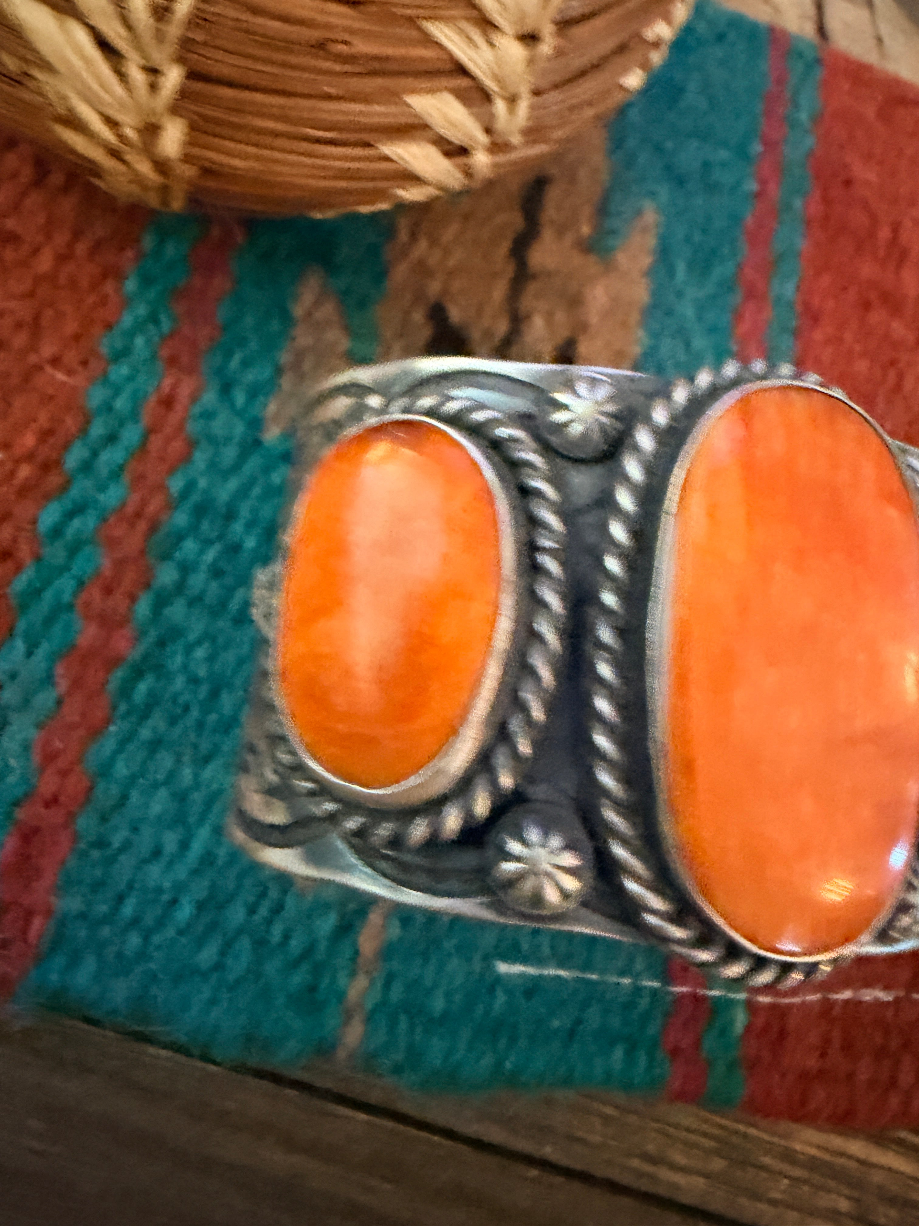 Handcrafted Orange Spiny & Sterling Silver Cuff Bracelet by Chimney Butte