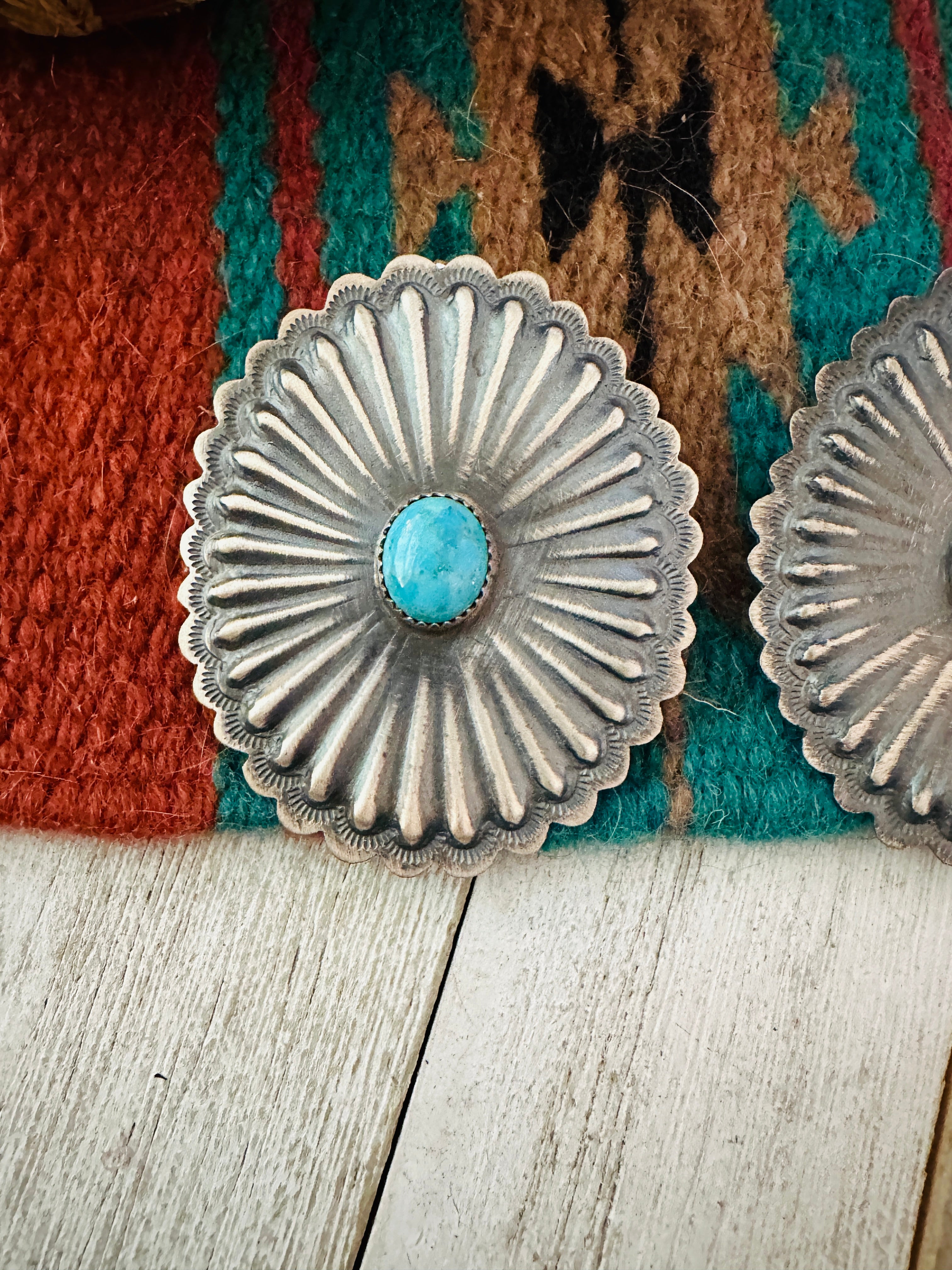 Handcrafted Sterling Silver & Turquoise Concho Post Earrings