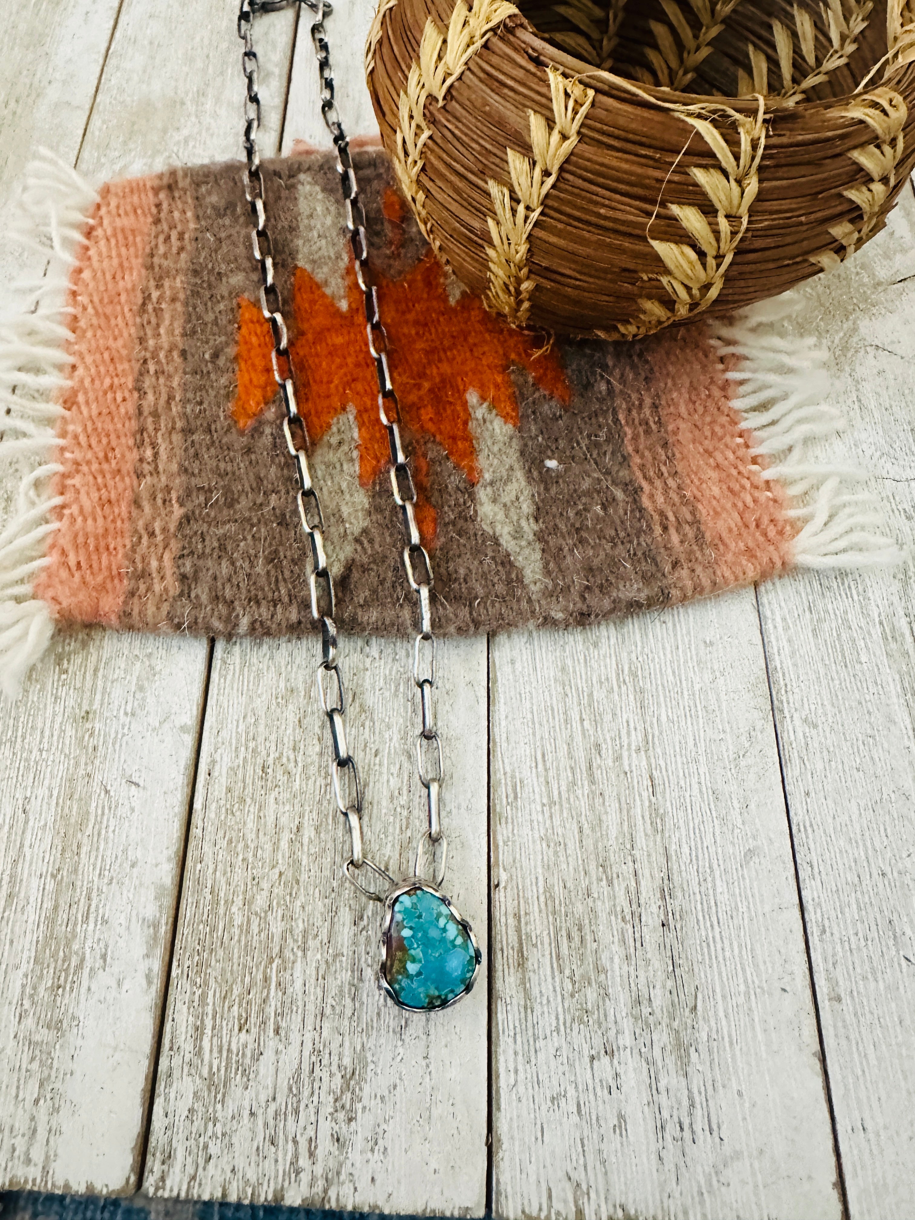 Handcrafted Turquoise & Sterling Silver Chain Necklace