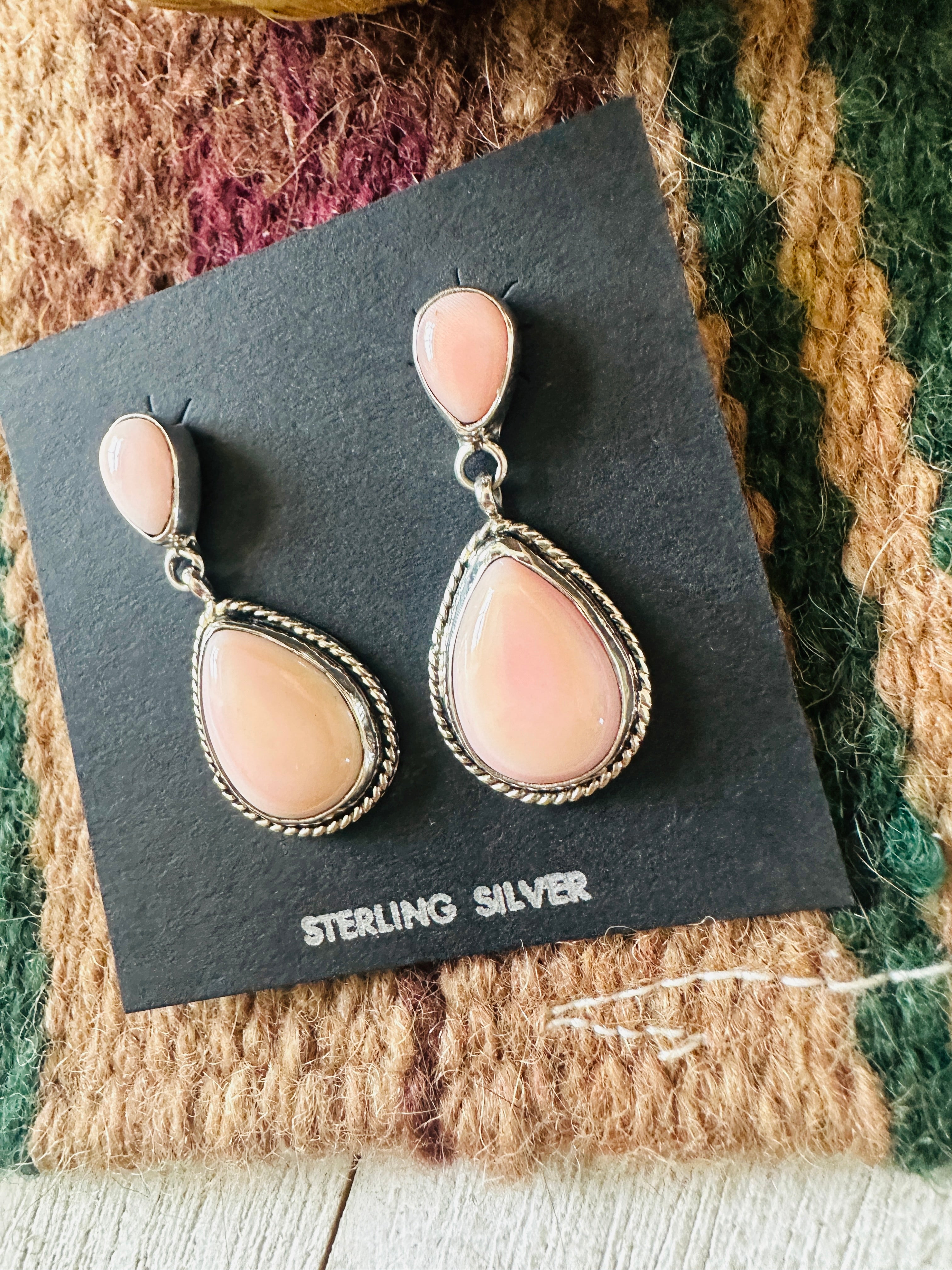 Navajo Sterling Silver & Queen Pink Conch Dangle Earrings