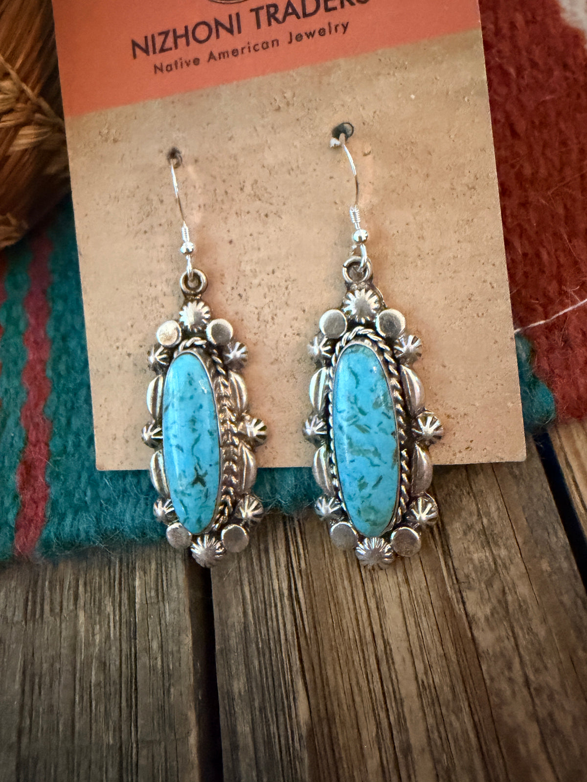 Old Pawn Handcrafted Sterling Silver & Turquoise Dangle Earrings