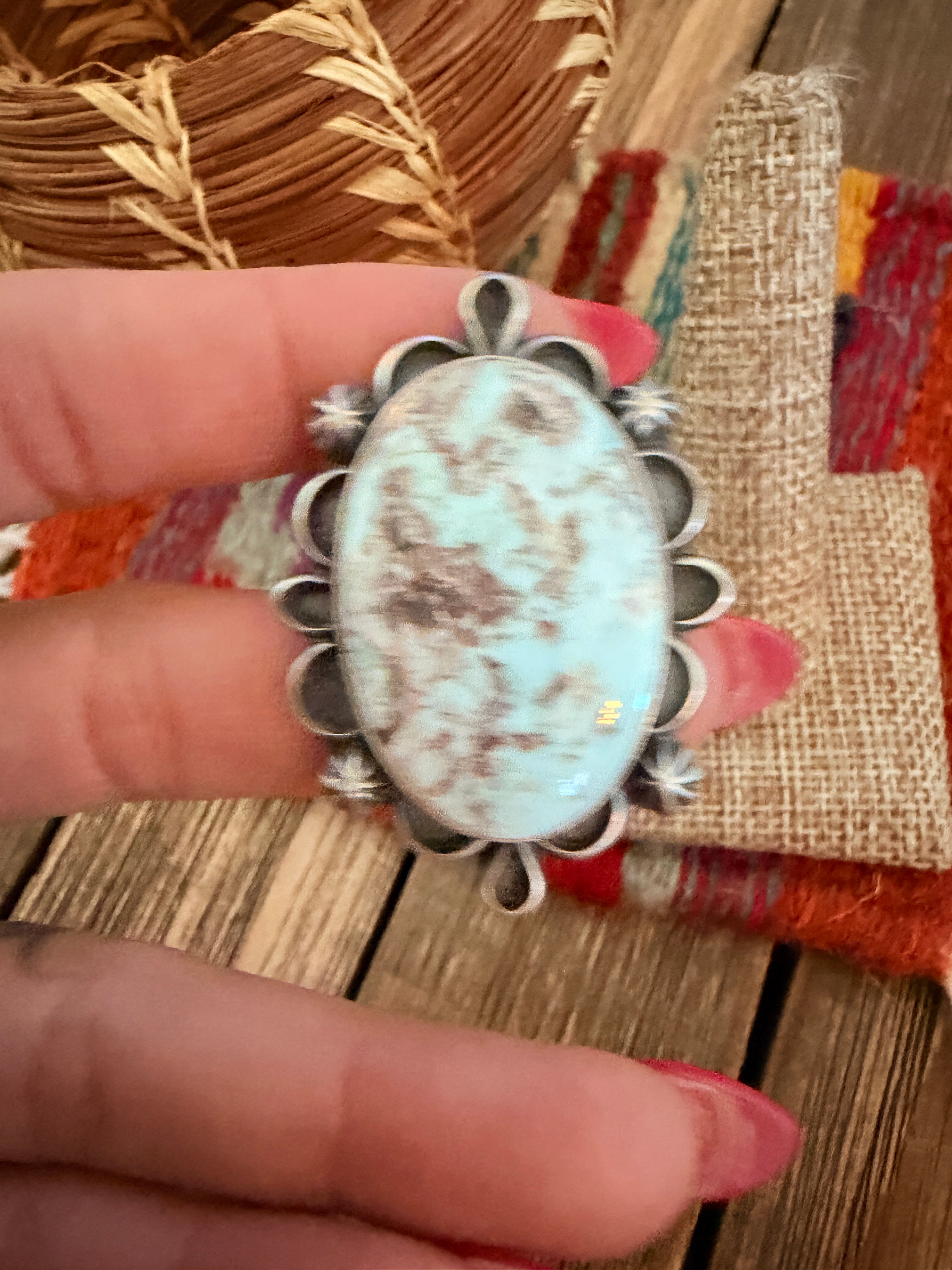 Handcrafted Dry Creek Turquoise & Sterling Silver Ring Size 8.75 by Jameson Garcia