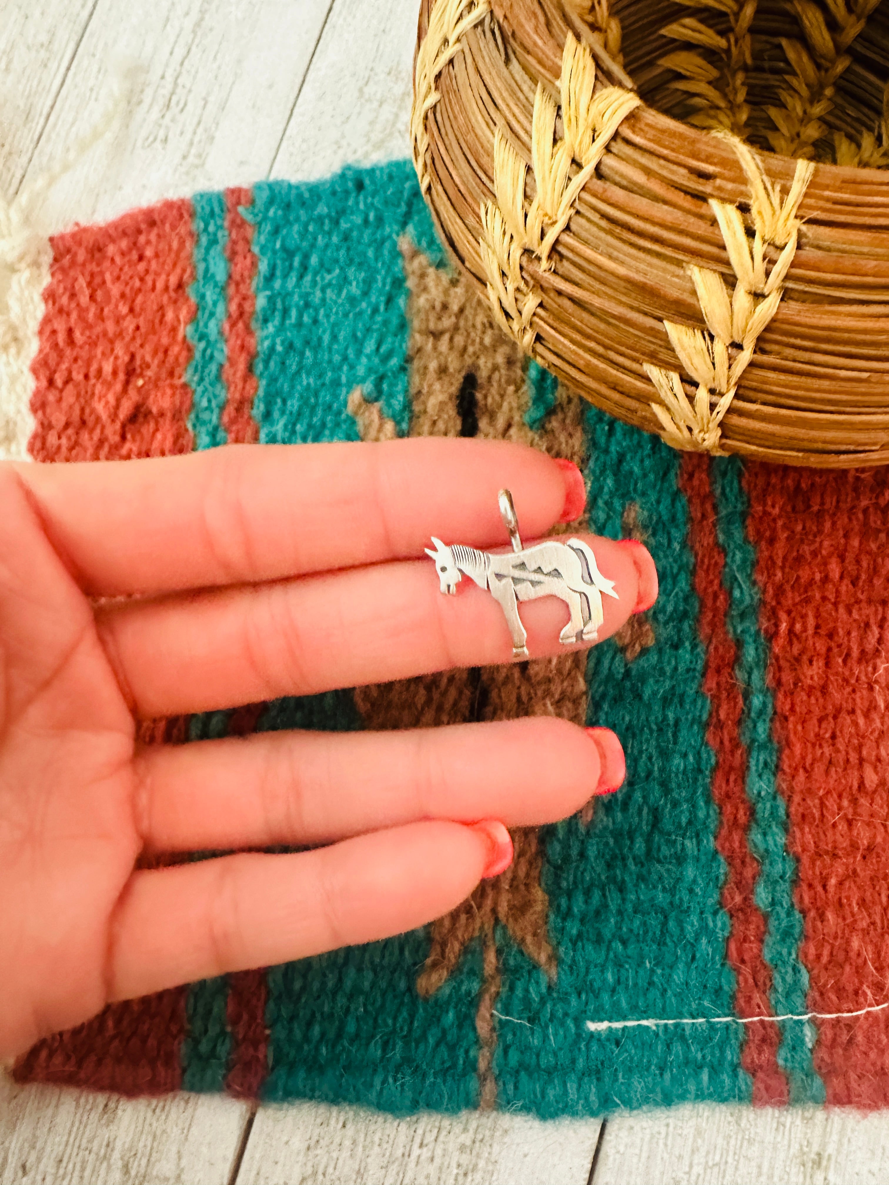 Navajo Hand Stamped Sterling Silver Horse Pendant