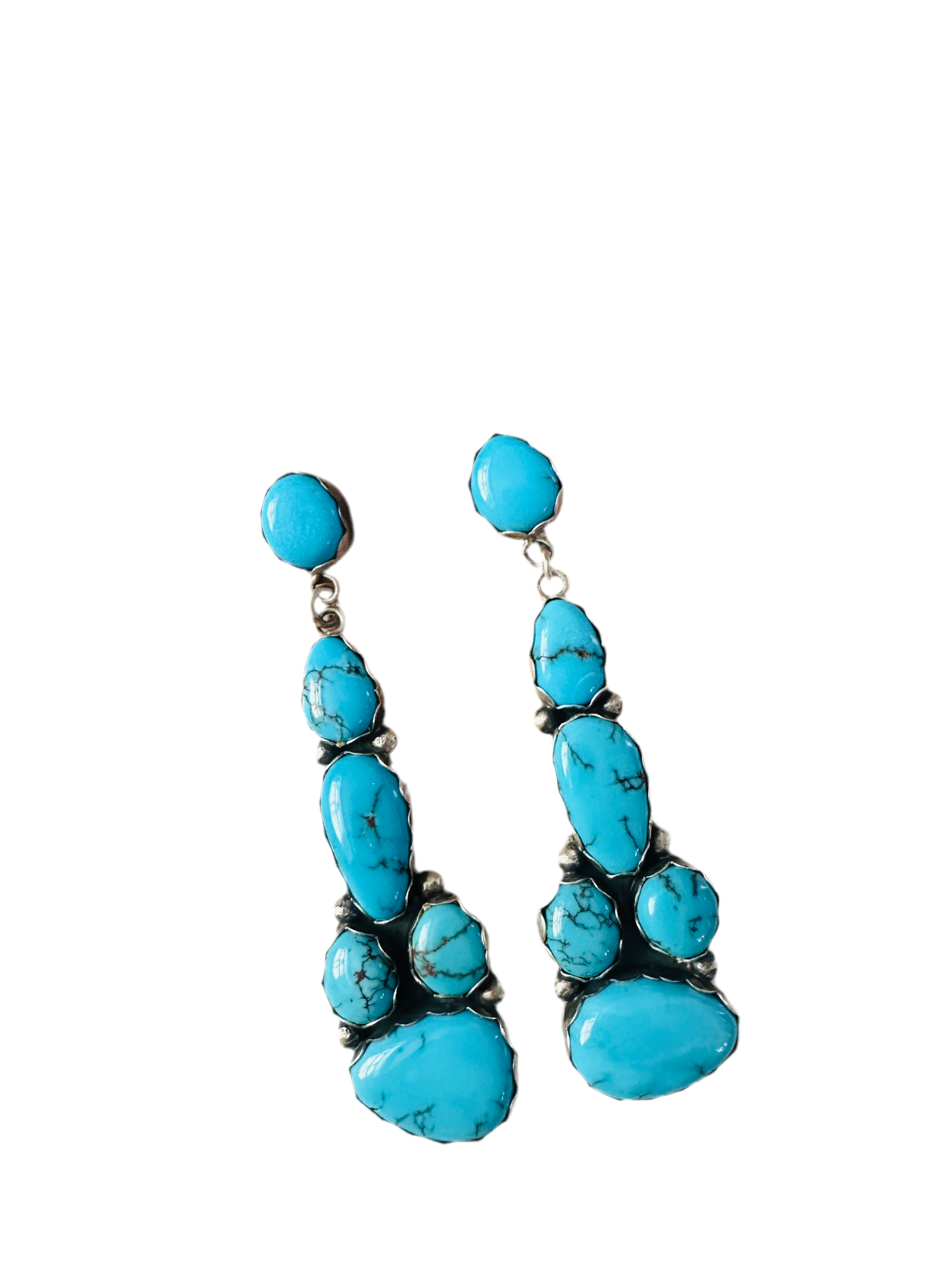 Navajo Sterling Silver & Turquoise Cluster Dangle Earrings