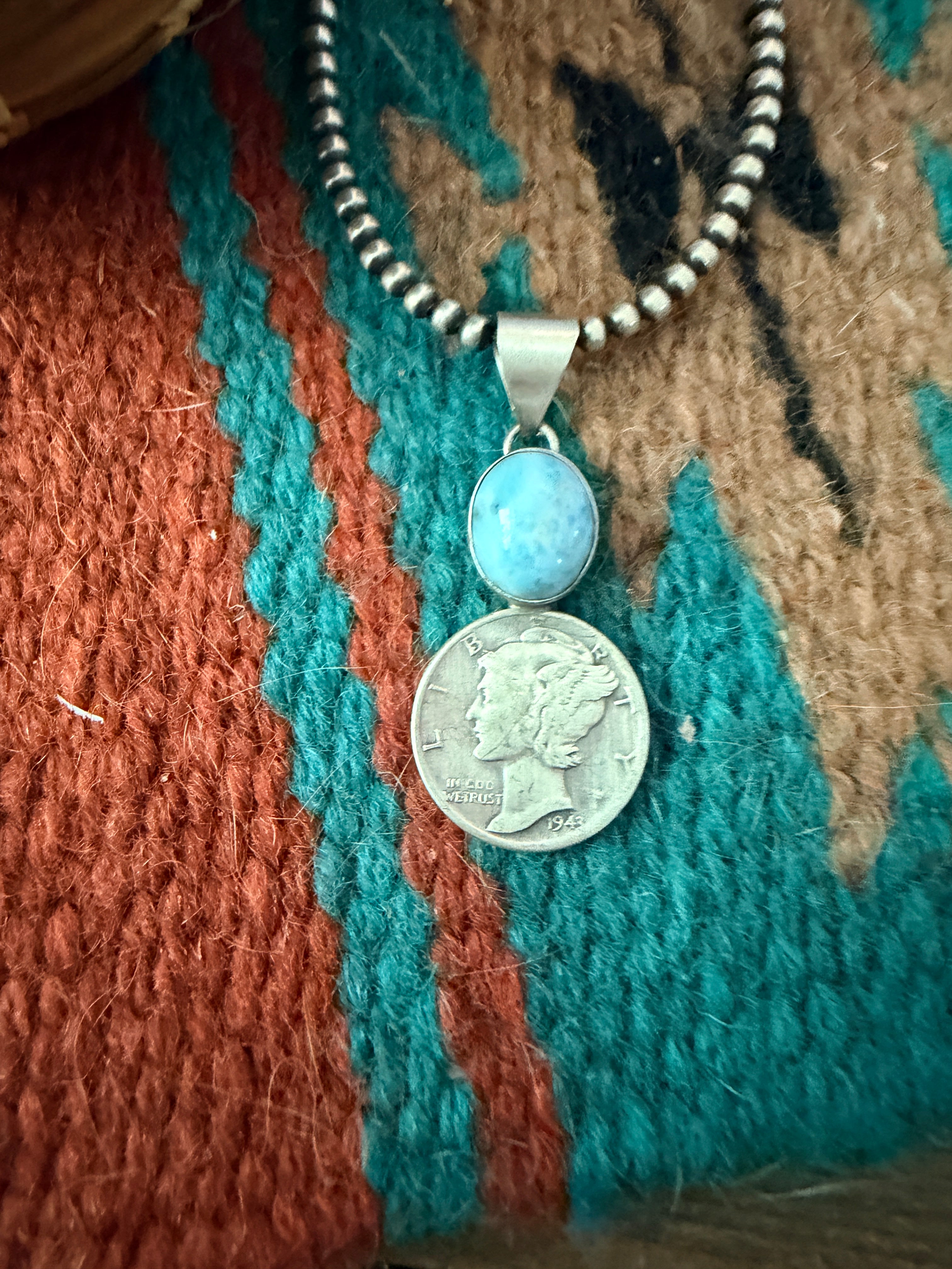 Handcrafted Sterling Silver & Golden Hills Turquoise Liberty Dime Pendant
