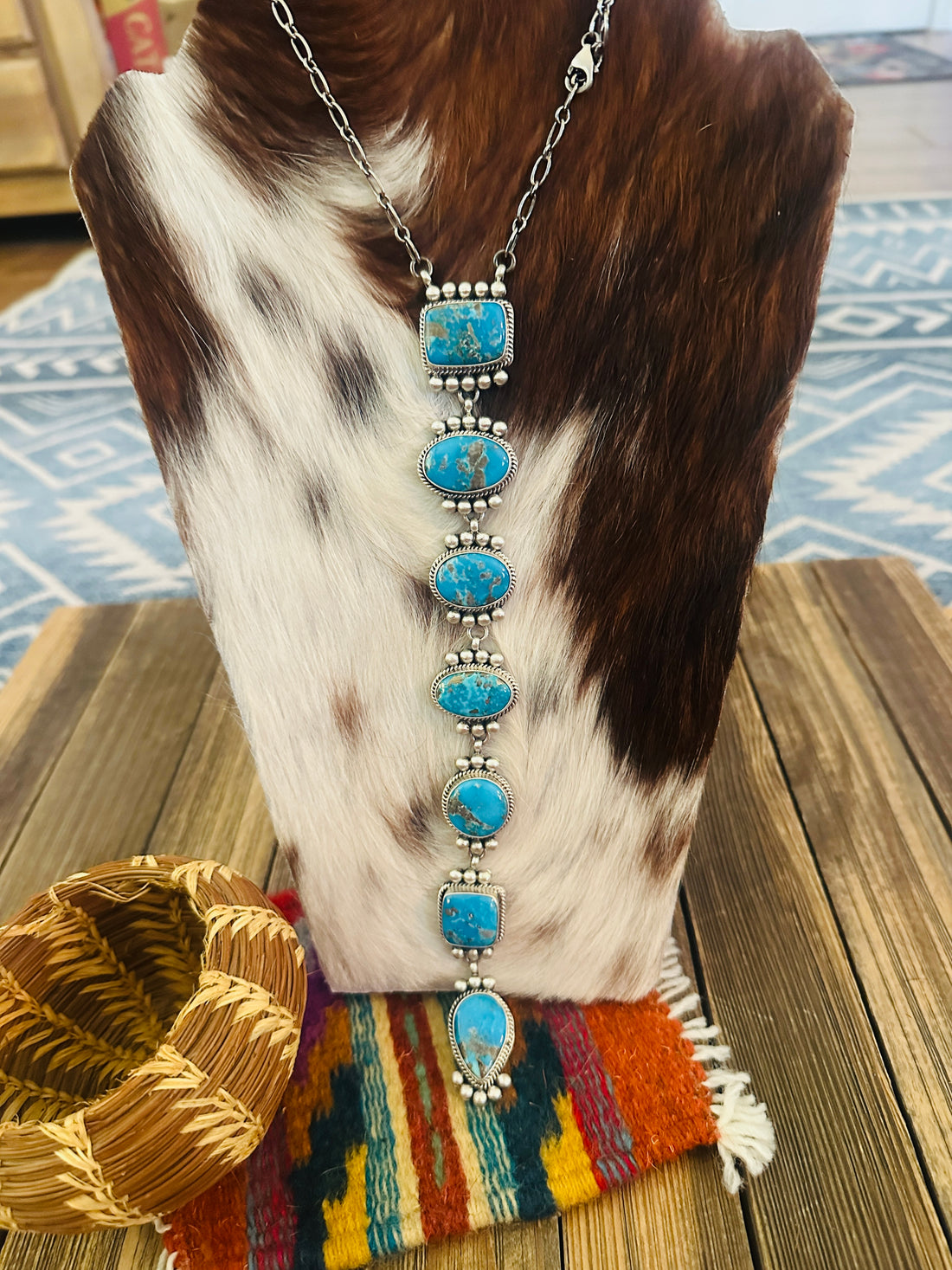 Handcrafted Turquoise & Sterling Silver Lariat Necklace by Patrick Yazzie