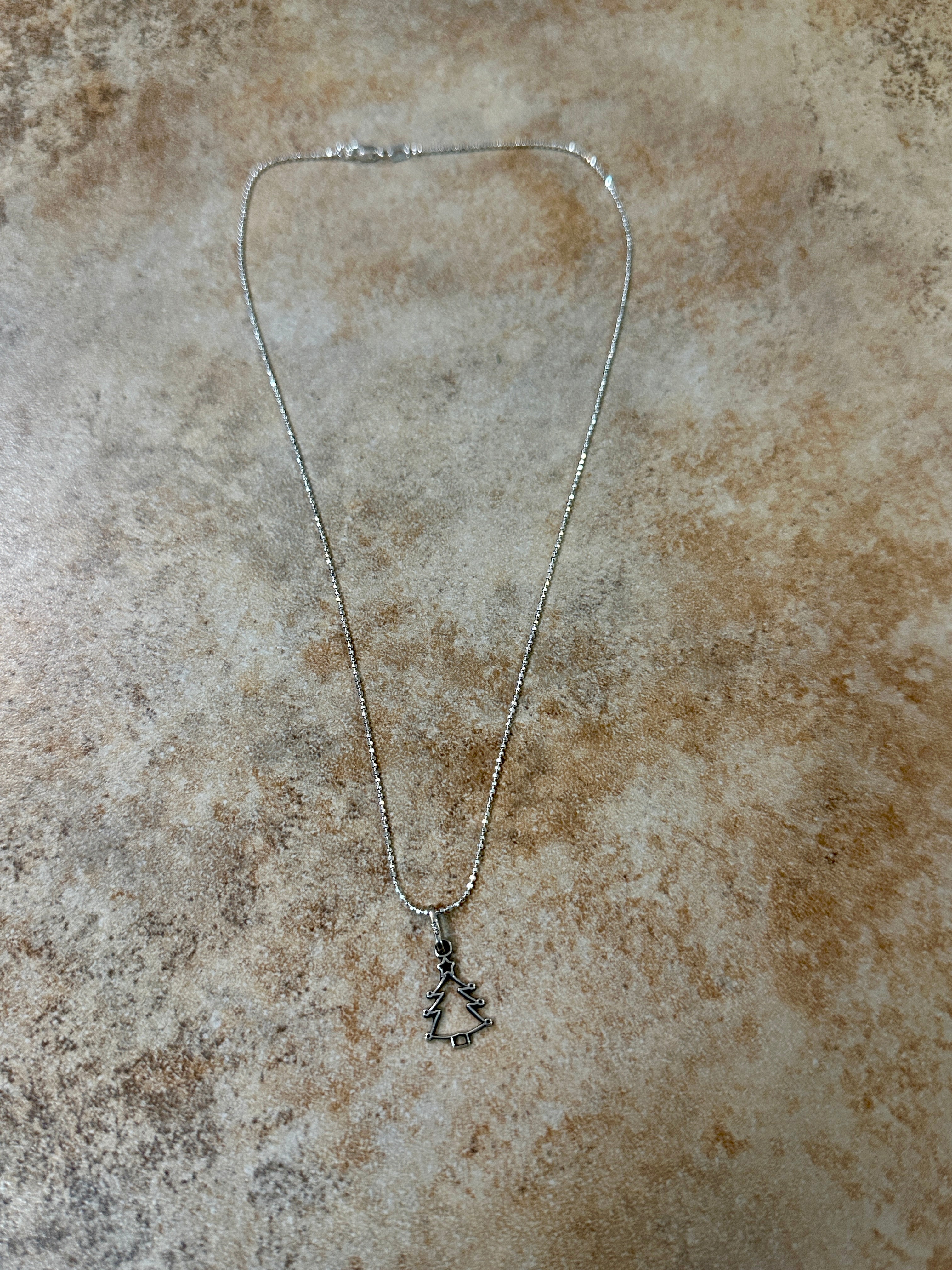 Sterling Silver Christmas Tree Pendant Necklace