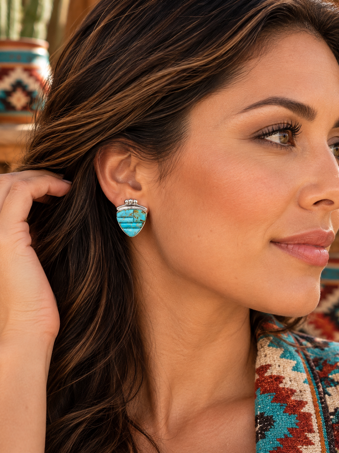 Handcrafted Turquoise # 8 Sterling Silver Stud Earrings