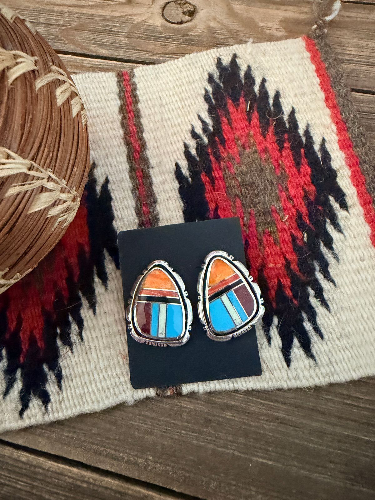 Handcrafted Multi Stone & Sterling Silver Inlay Post Earrings