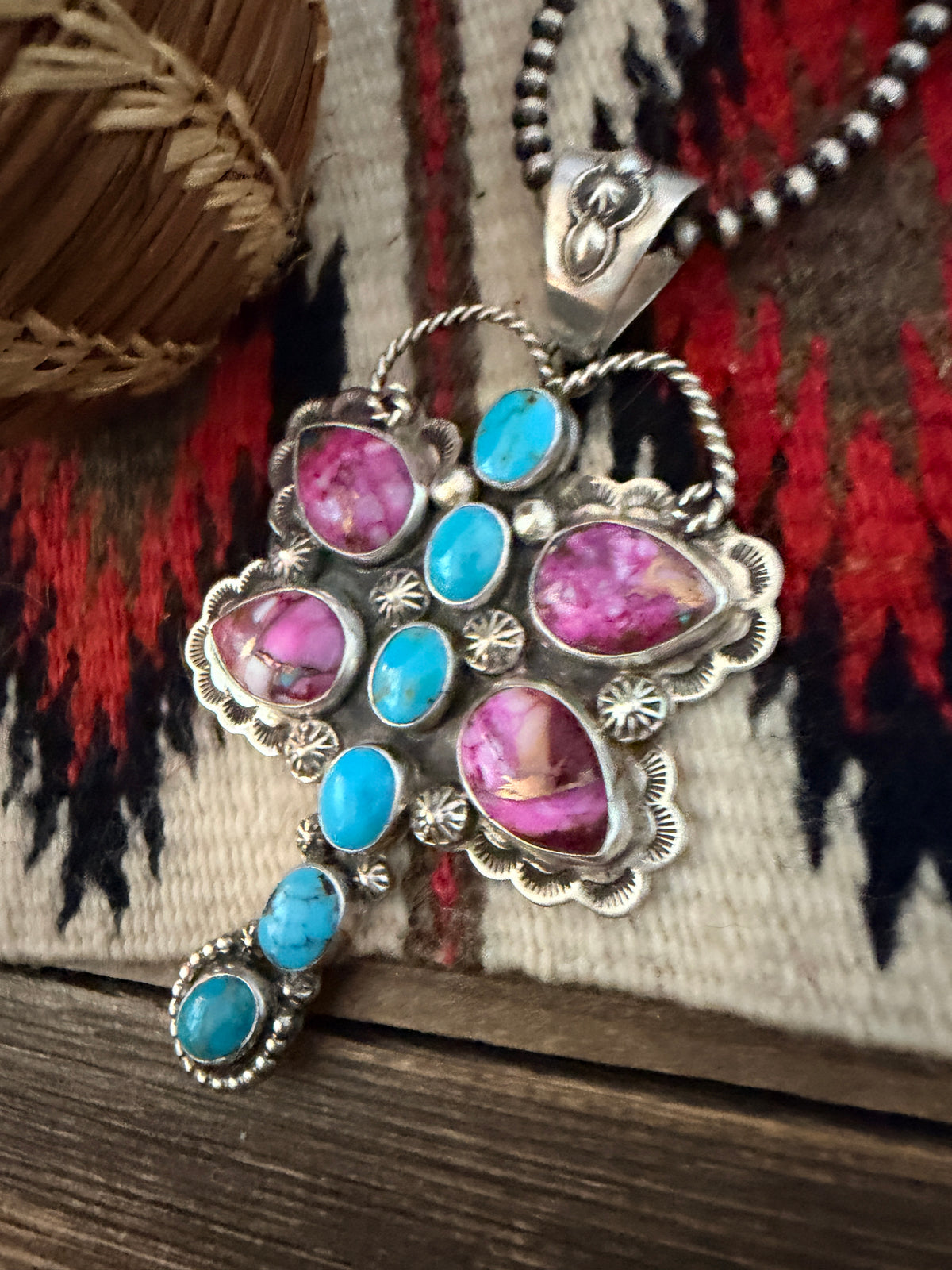 Handcrafted Sterling Silver, Pink Dream Mojave & Turquoise Dragonfly Pendant by Alice McShirley