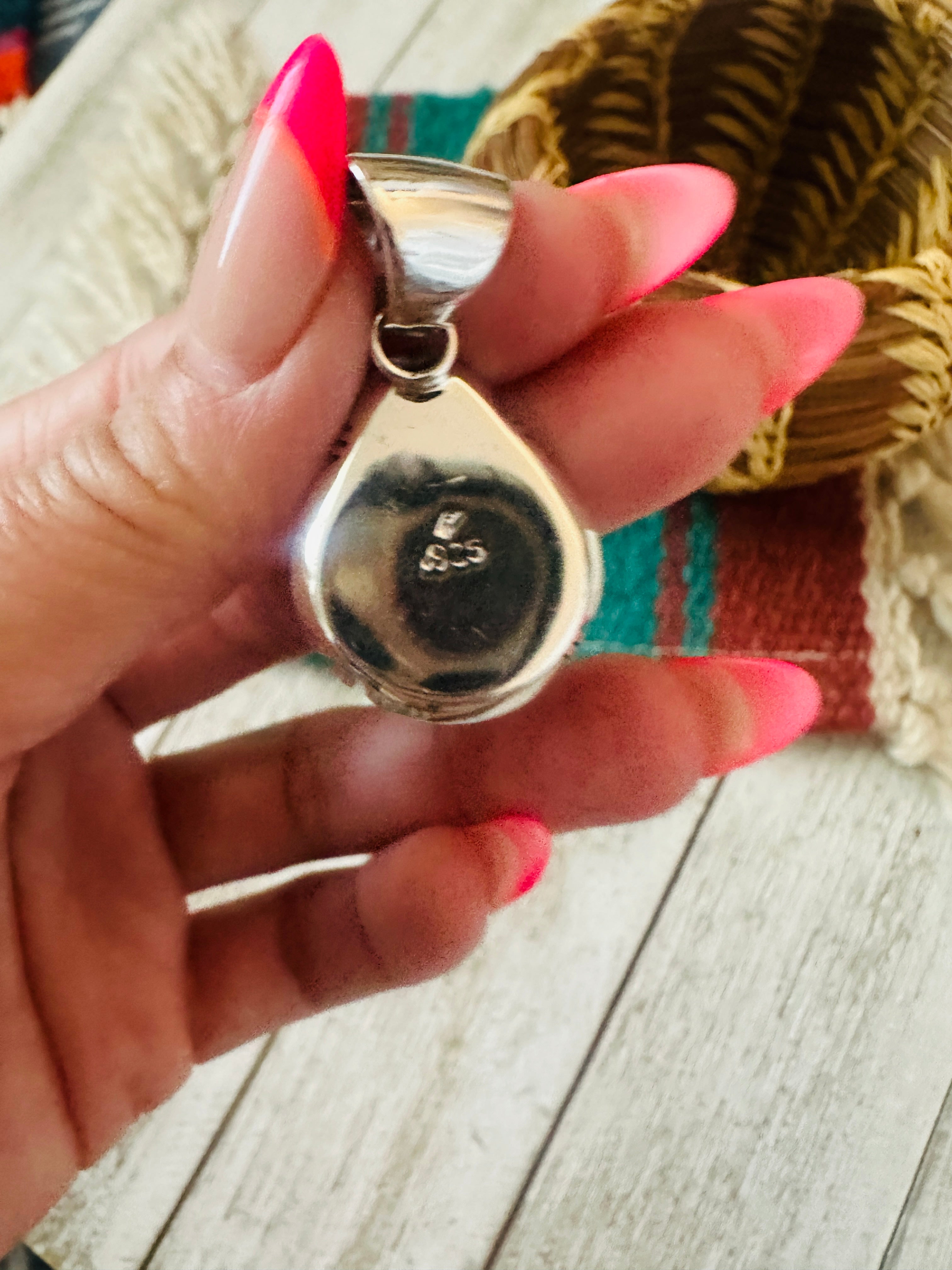 Handcrafted Cotton Candy & Sterling Silver Inlay Teardrop Pendant