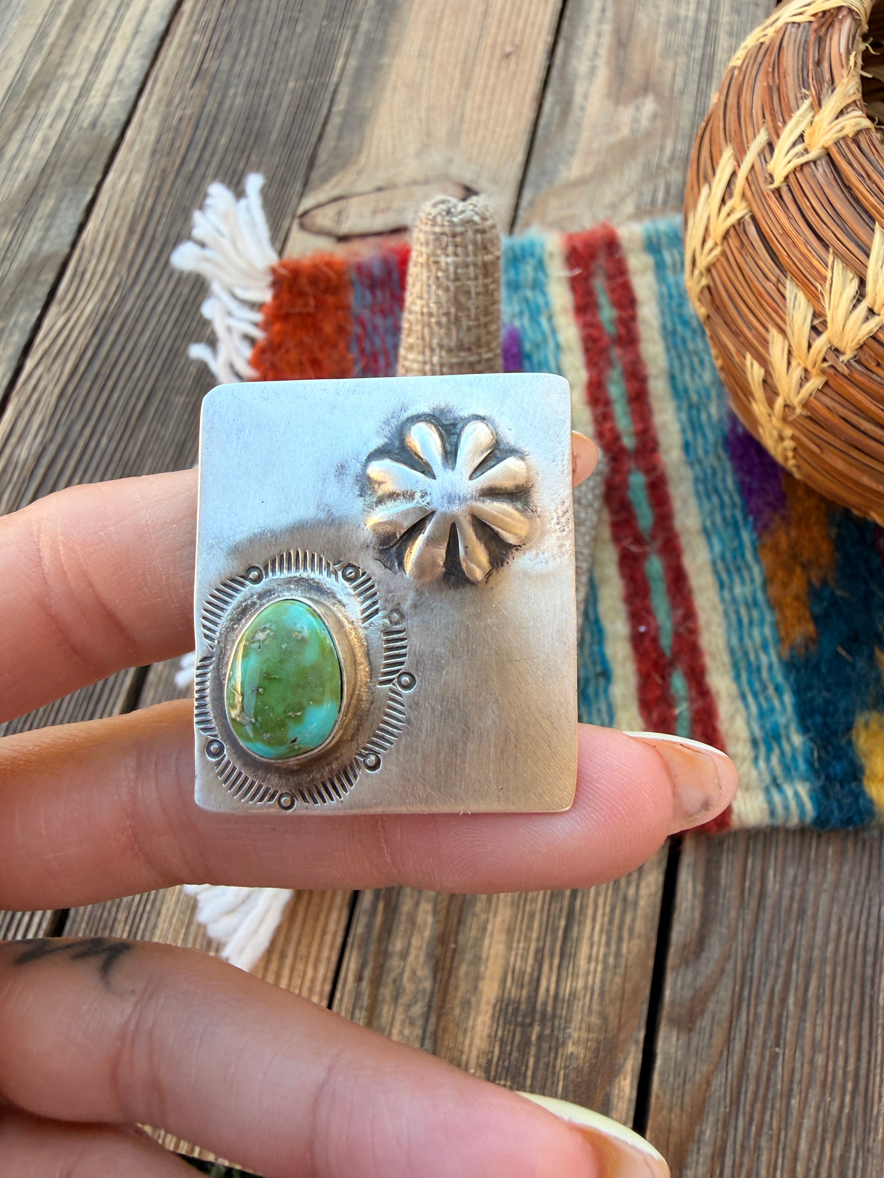 Handcrafted Sonoran Mountain Turquoise & Sterling Silver Adjustable Ring