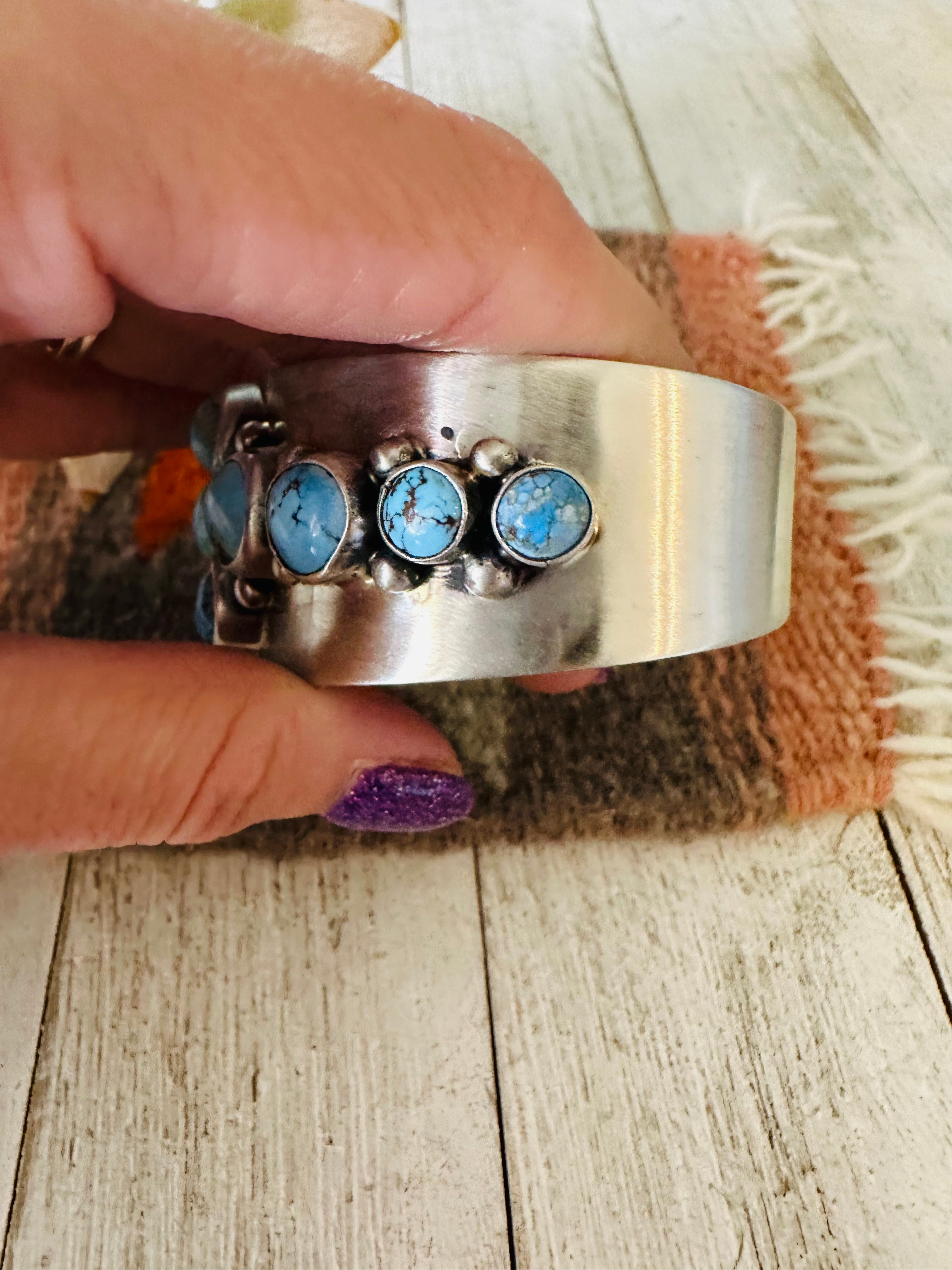 Navajo Golden Hills Turquoise & Sterling Silver Cuff Bracelet