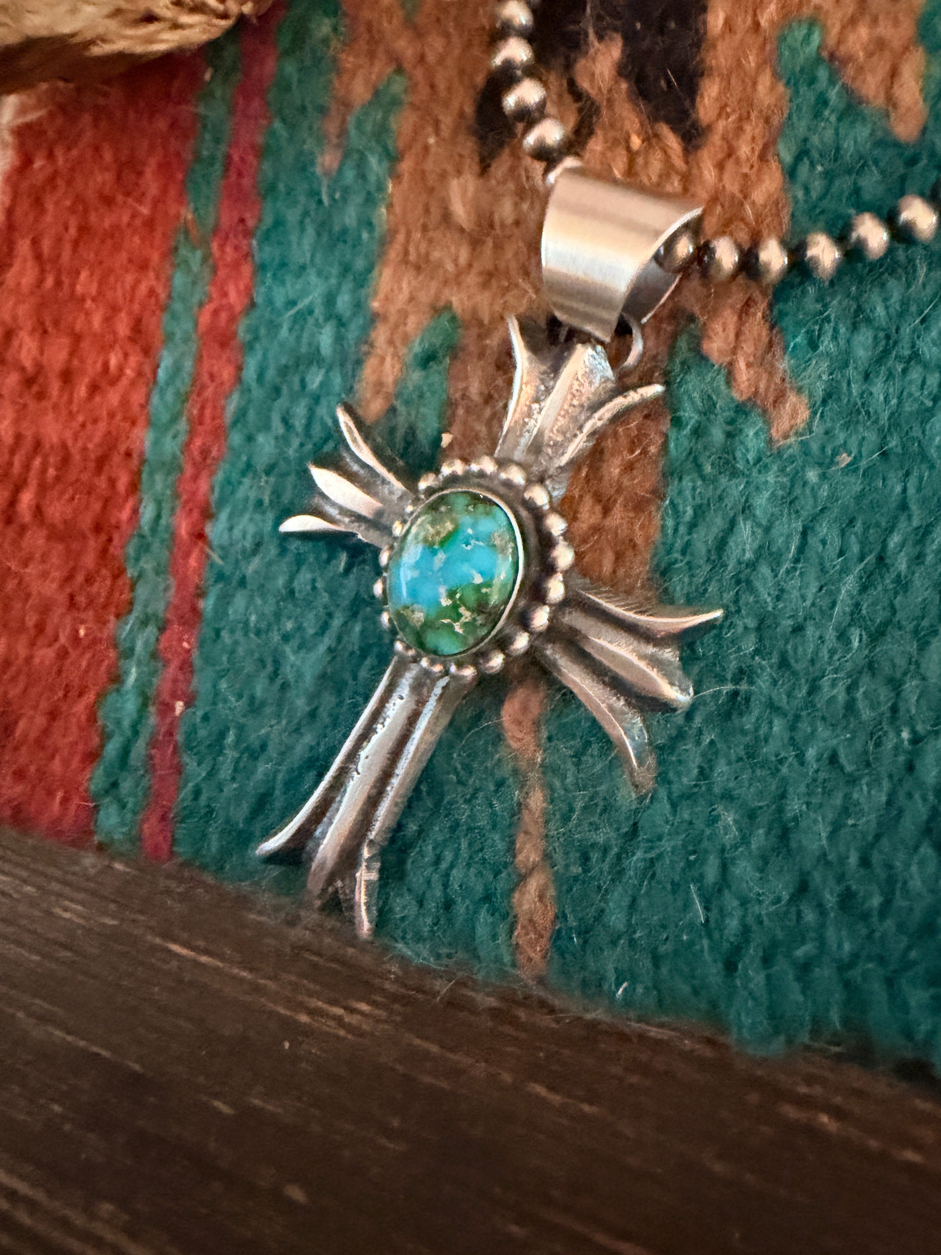 Handcrafted Sonoran Mountain Turquoise & Sterling Silver Cross Pendant by Chimney Butte