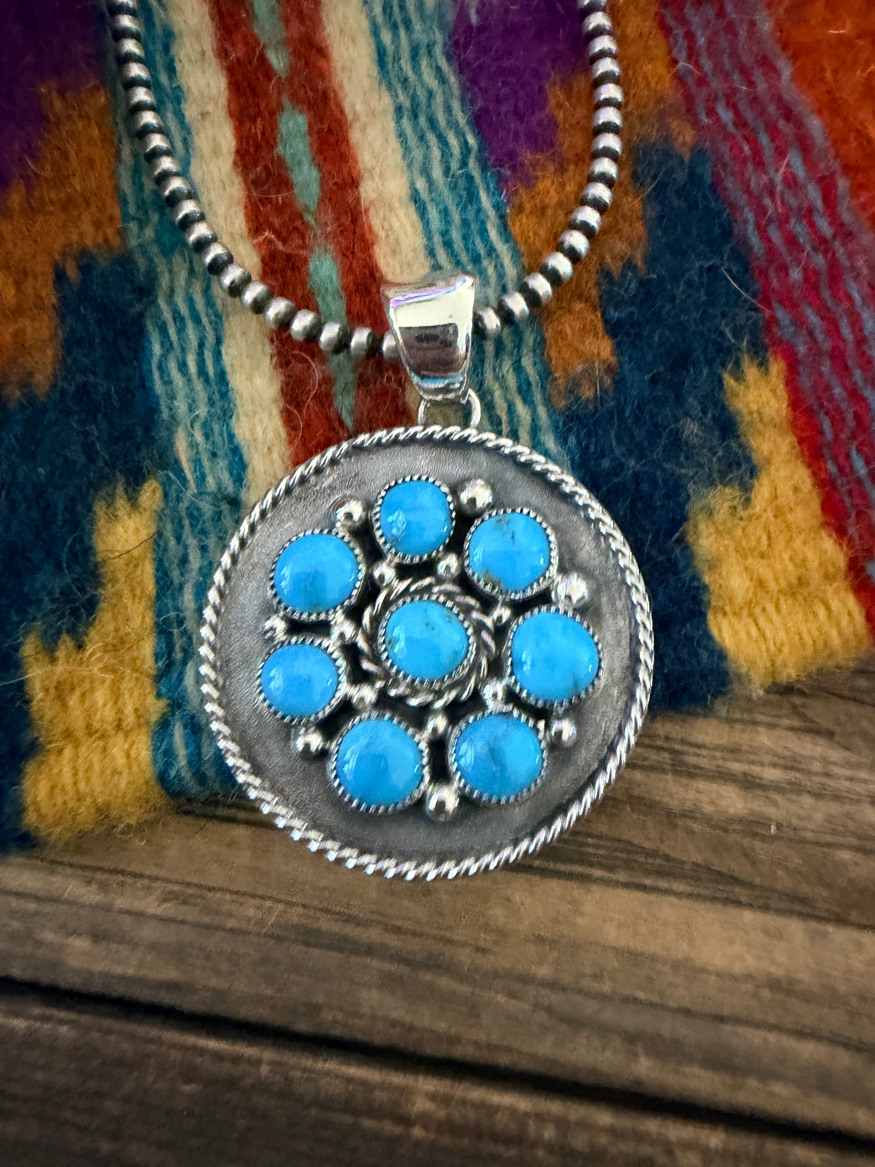 Handcrafted Turquoise and Sterling Silver Cluster Pendant