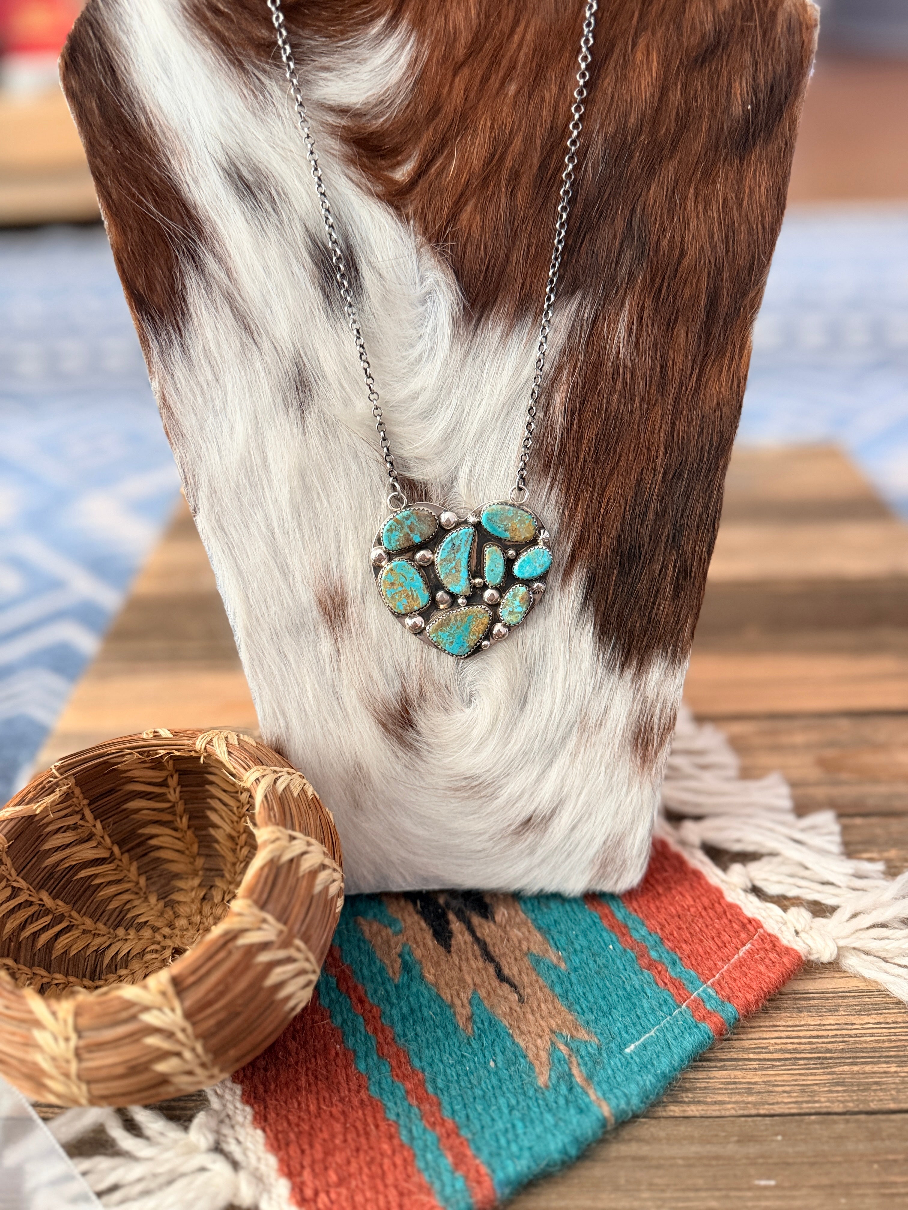 Handcrafted Turquoise & Sterling Silver Heart Necklace by Jacqueline Silver