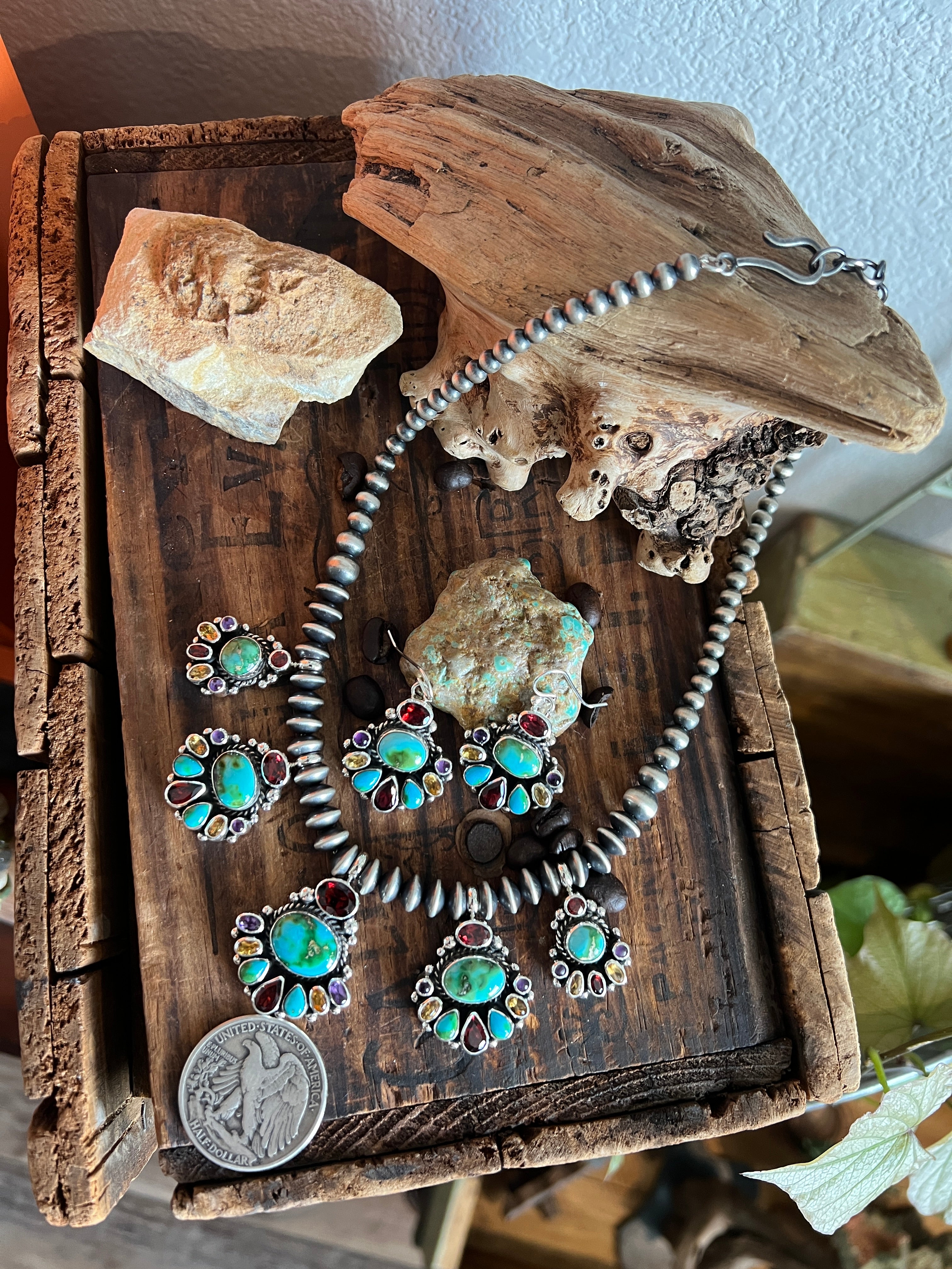 Handcrafted Sterling Silver Gems & Jewels Beaded Cluster Necklace and Earrings Set by Diane Wylie