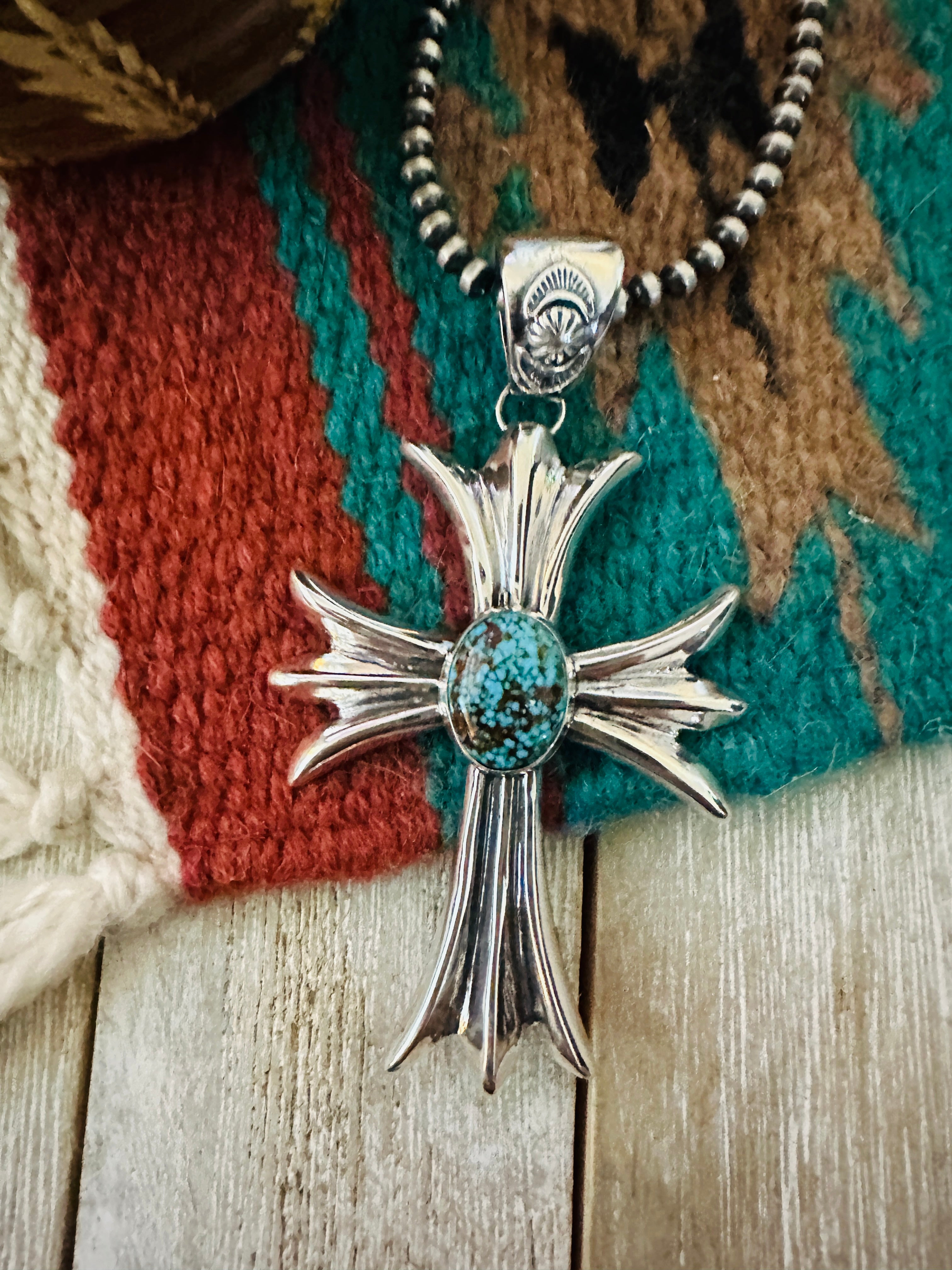 Handcrafted Sterling Silver & Turquoise Cross Pendant