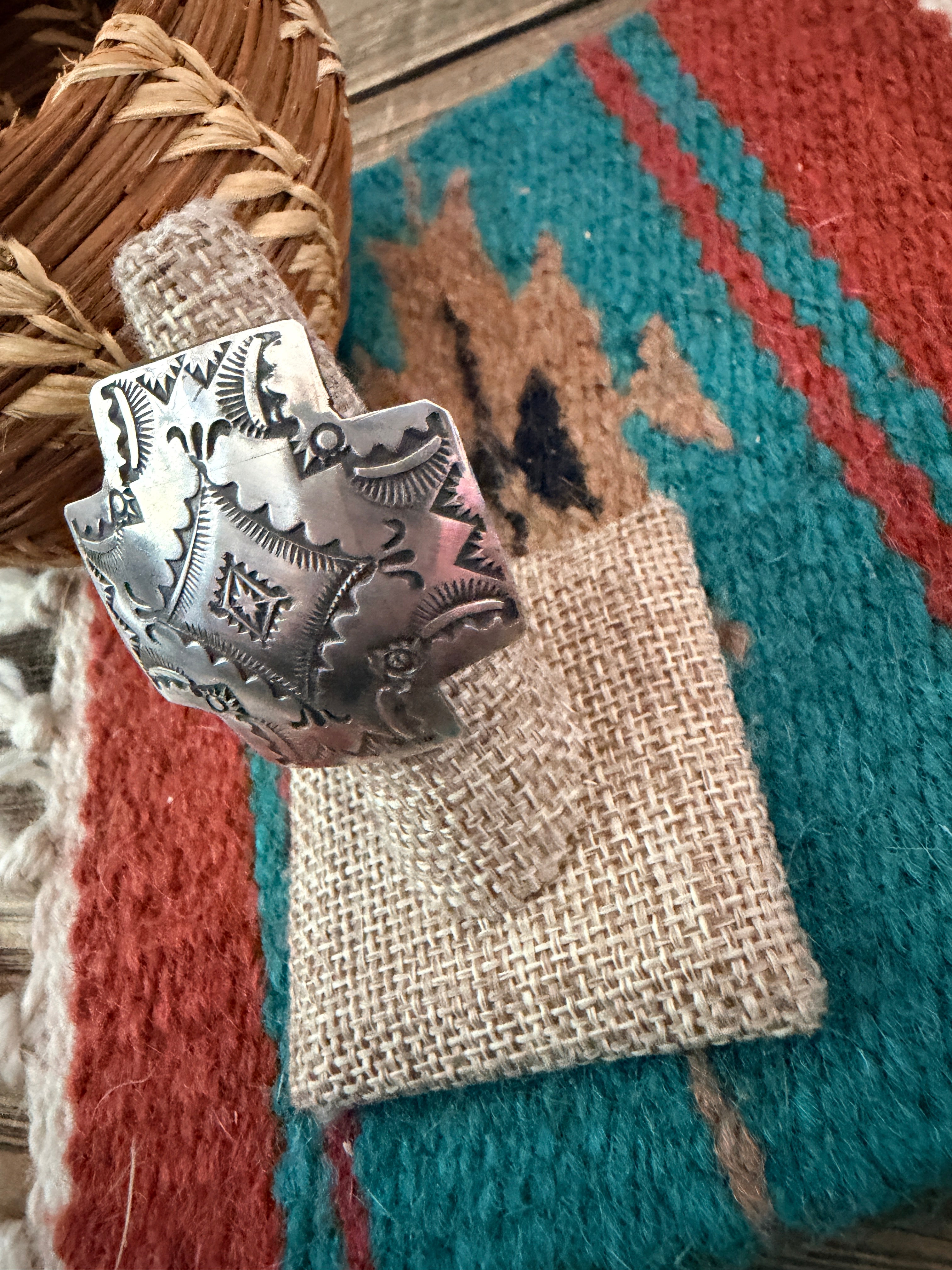 Handcrafted Sterling Silver Adjustable Cross Concho Ring by Vincent Platero