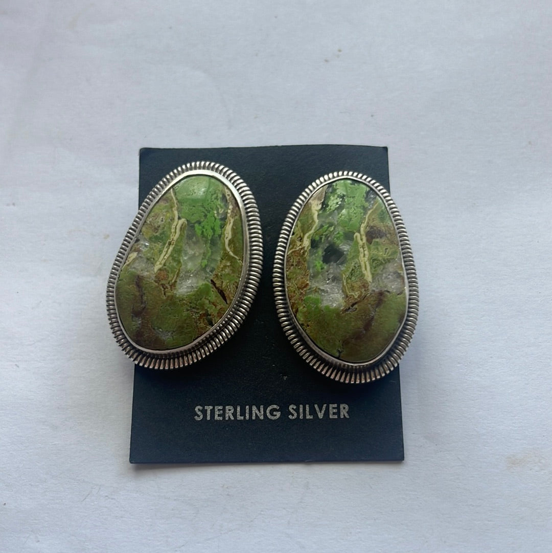 Navajo Gaspeite & Sterling Silver Post Earrings