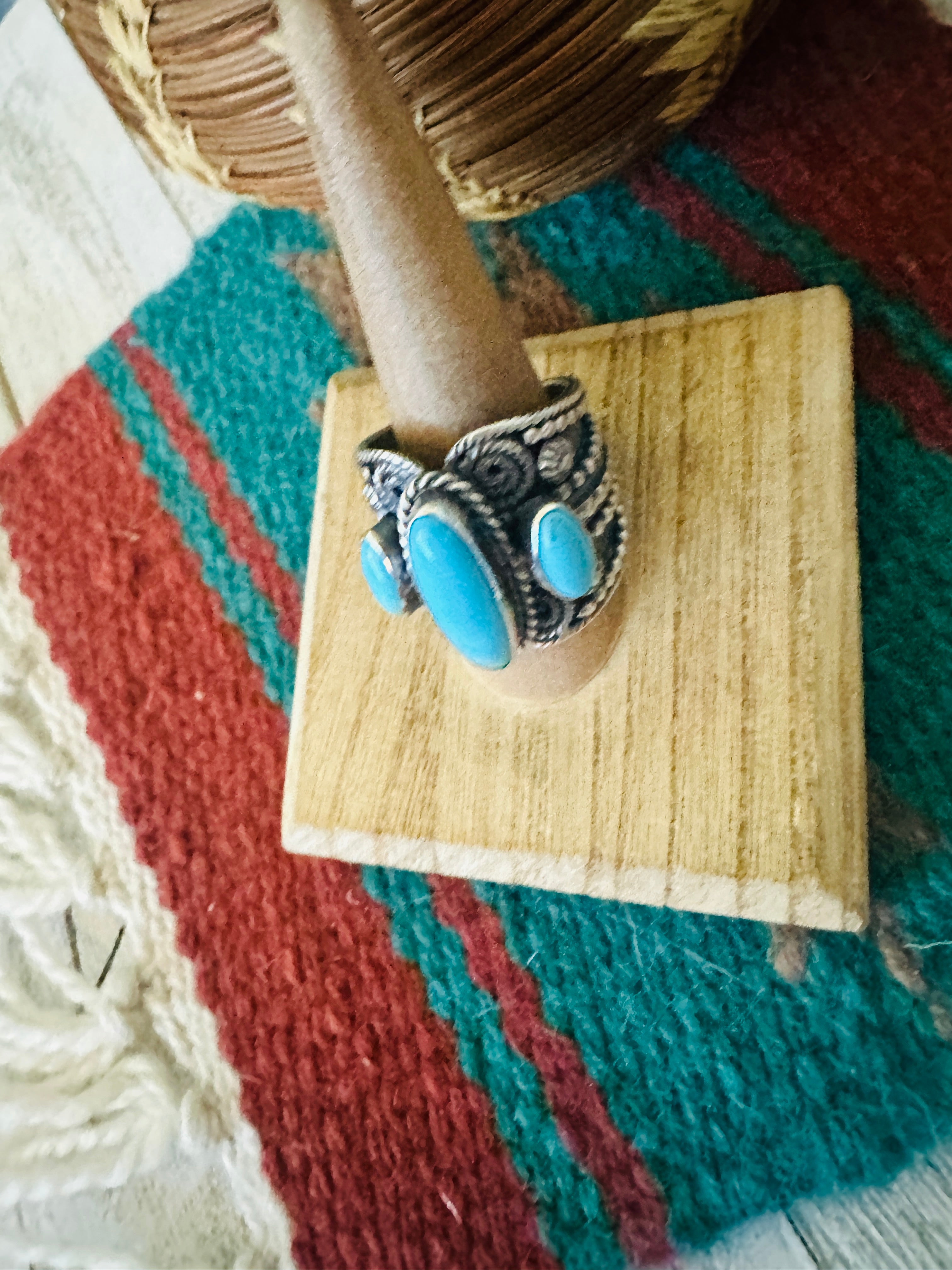 Navajo Sterling Silver and Turquoise Ring Size 9.75 by Hemerson Brown