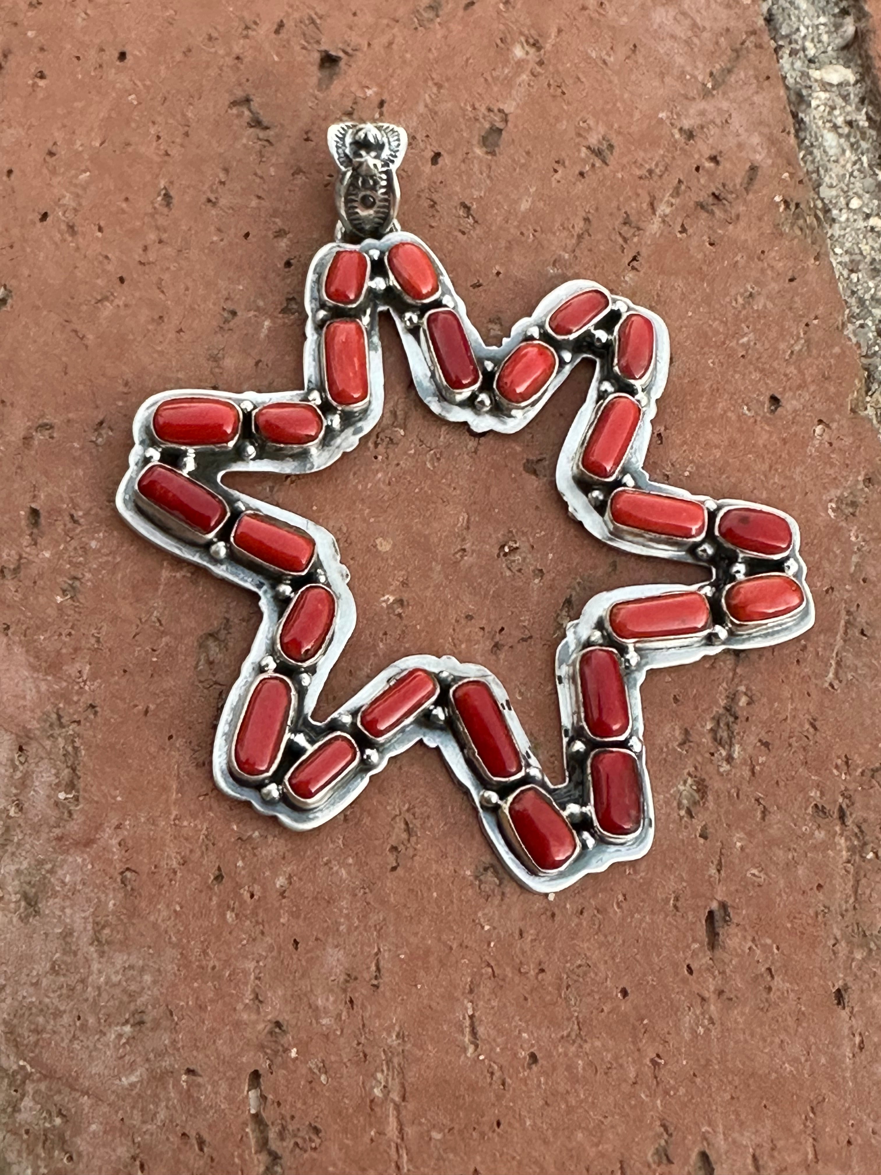 Handmade Sterling Silver & Coral Christmas Star Pendant