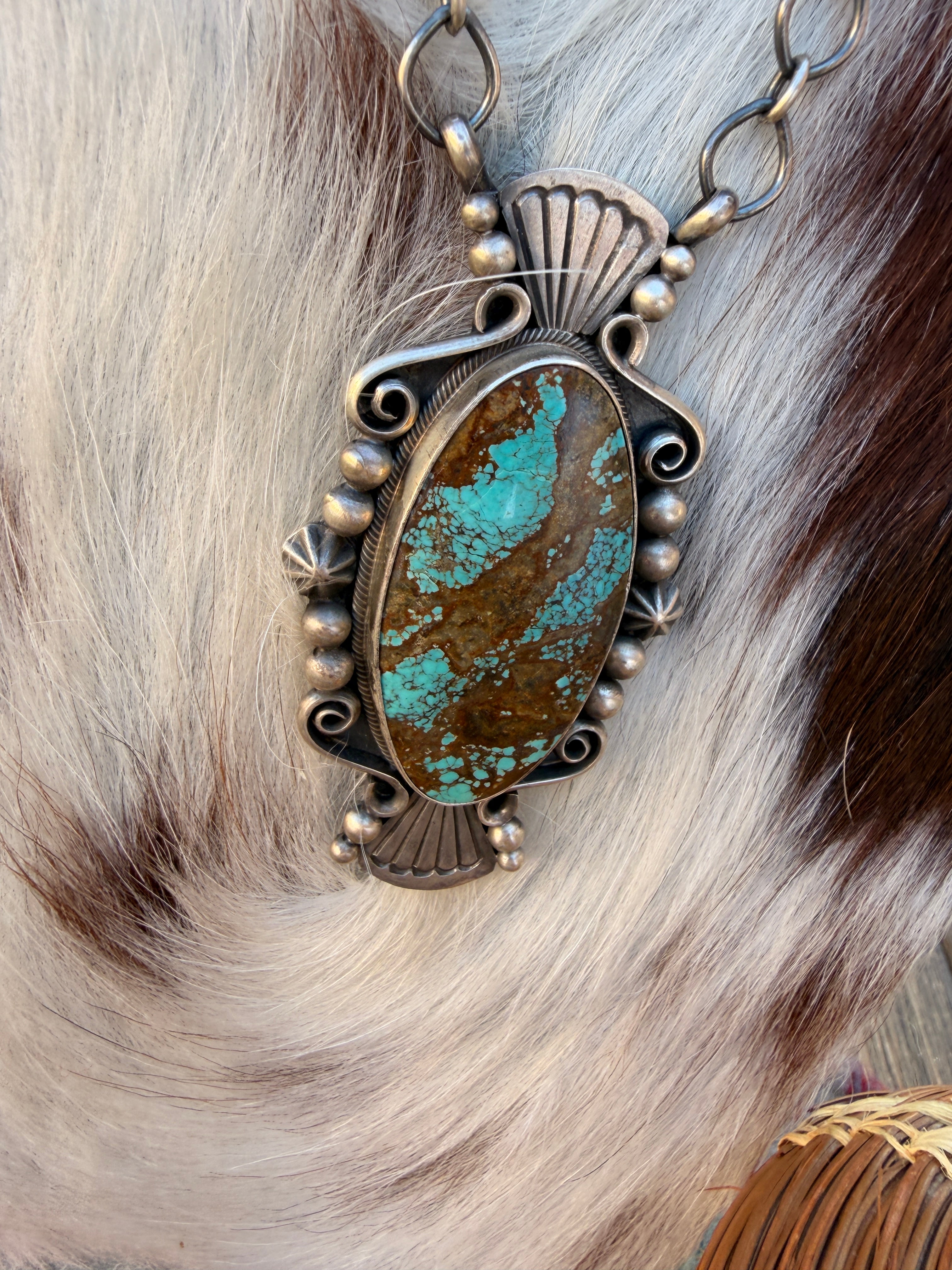 Handcrafted Number 8 Turquoise & Sterling Silver Necklace by Daniel Benally