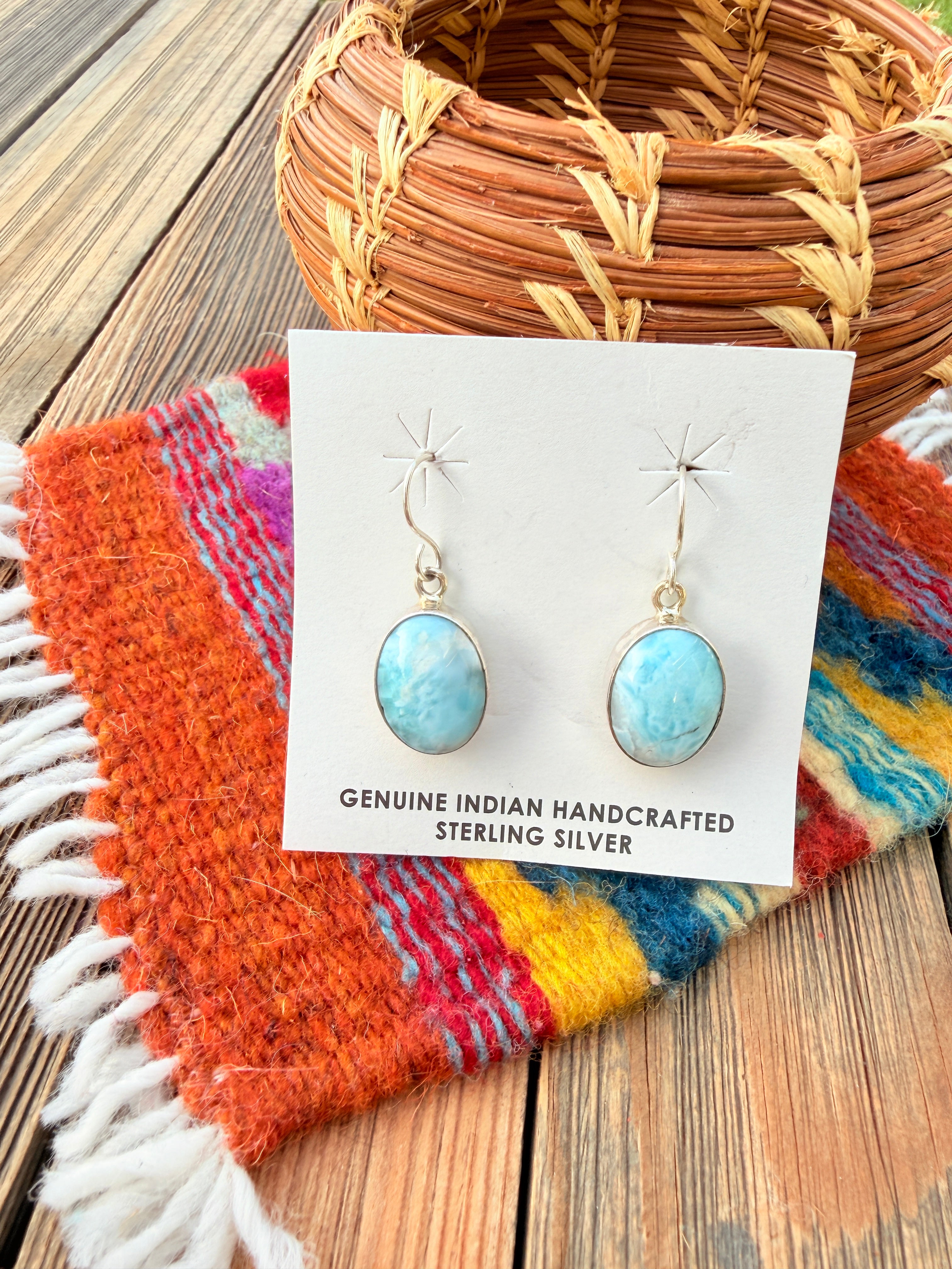 Handcrafted Larimar & Sterling Silver Dangle Earrings